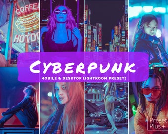 11 ajustes preestablecidos de Lightroom para dispositivos móviles y de escritorio Cyberpunk, filtros de fotos para bloggers de Instagram, ajustes preestablecidos de luces de neón de colores para una fácil edición