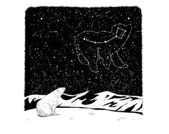 Polar Bear Ursa Minor Print: Pen and Ink Constellation Art