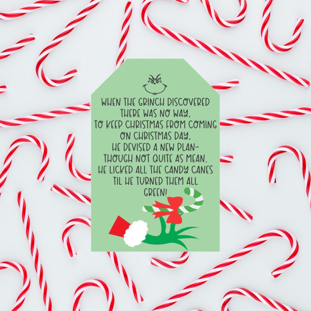 Grinch Tags, Grinch Labels, Grinch Candy Cane Label, Grinch Candy Cane ...