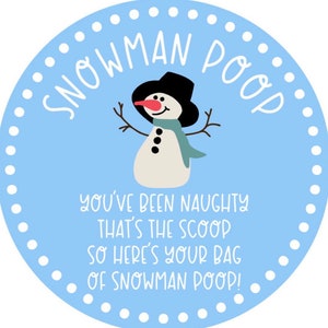 Caca de muñeco de nieve, etiqueta de favor de caca de muñeco de nieve, bolsa de regalo de Navidad, regalo de la escuela de caca de muñeco de nieve, etiqueta de favor de diversión navideña
