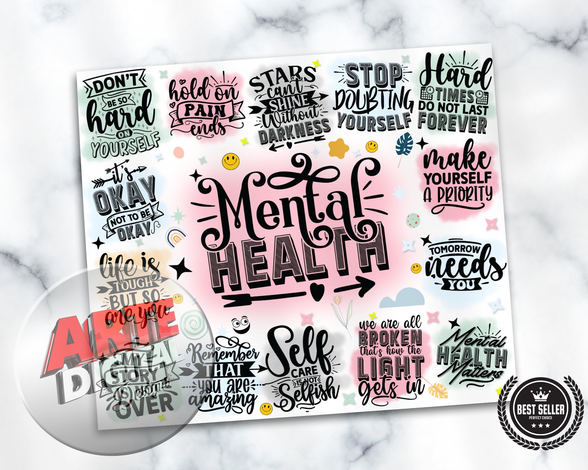 Mental Health Tumbler Wrap, Mental Health Matters Boho Inspiration Cup