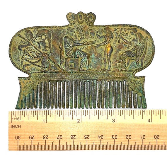 Ornate Roman Empire Etruscan Metal Hair Comb With… - image 4