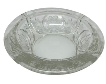 Vintage 5.5" Glass Ashtray KIG Indonesia Pressed Clear Glass Rose Pattern VTG