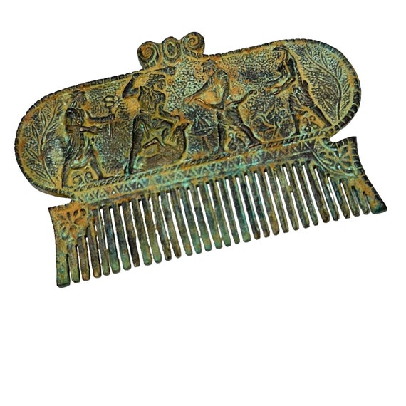 Ornate Roman Empire Etruscan Metal Hair Comb With… - image 2