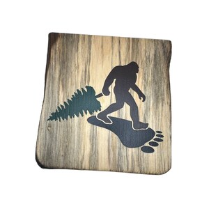 Bigfoot Handpainted Hanging Wood Sign, Man Cave, Decor, Sasquatch Live Edge Wood