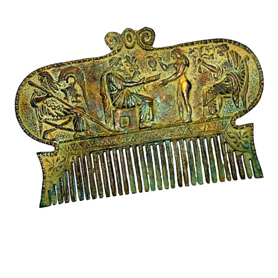 Ornate Roman Empire Etruscan Metal Hair Comb With… - image 3