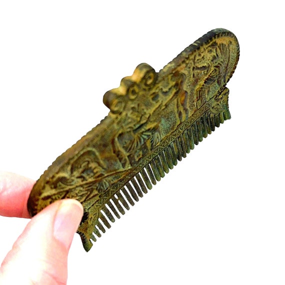 Ornate Roman Empire Etruscan Metal Hair Comb With… - image 6