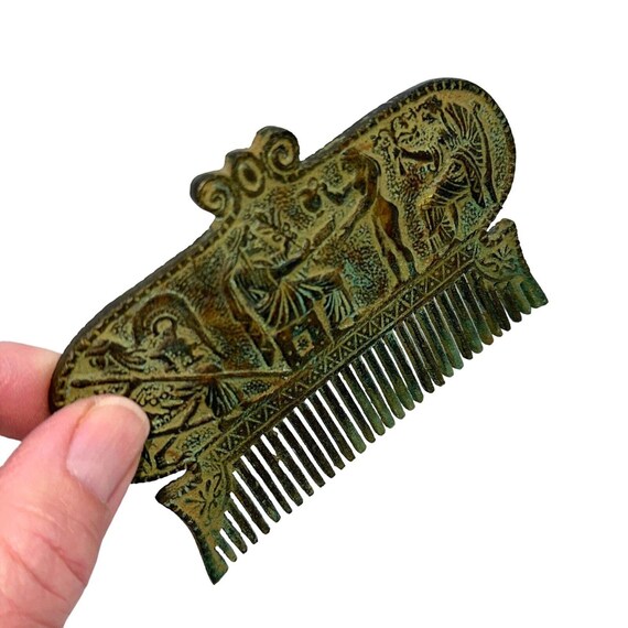 Ornate Roman Empire Etruscan Metal Hair Comb With… - image 7