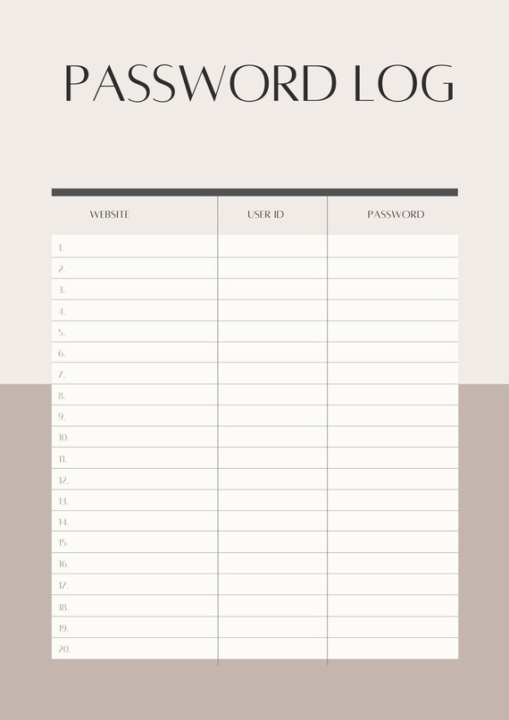 Digital Download Printable Password Log Password Tracker | Etsy