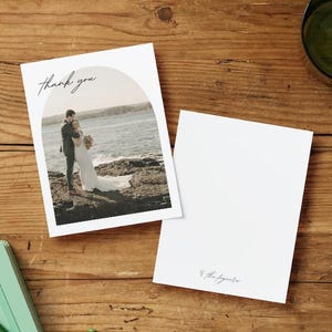 Cartões de agradecimento personalizáveis com foto, assinados com seus sobrenomes, tamanho postal, casamento, chá de panela