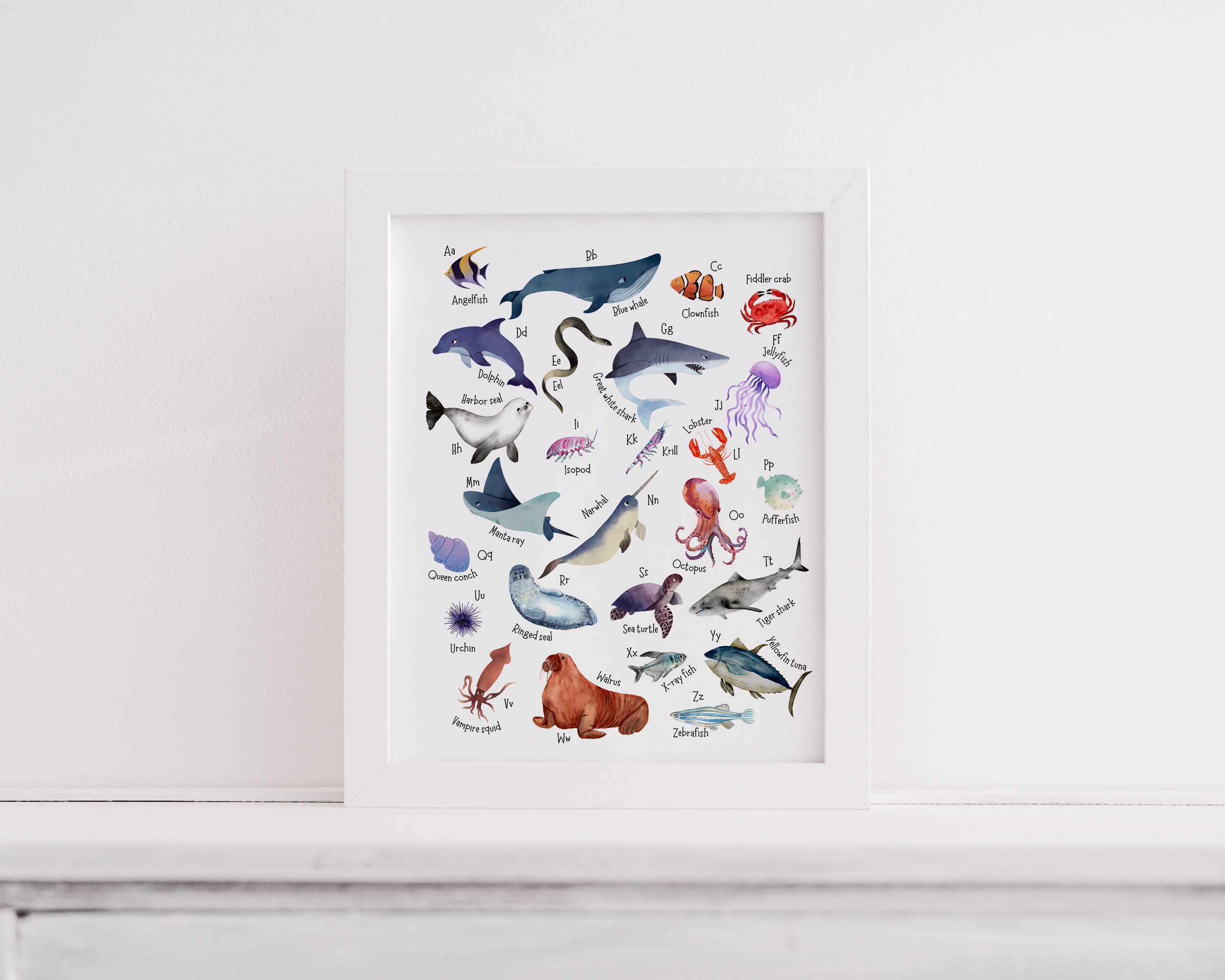 Sea Life Alphabet, Watercolor, Ocean Animals, Marine Life, Kids and Nursery Decor, Printable - Etsy