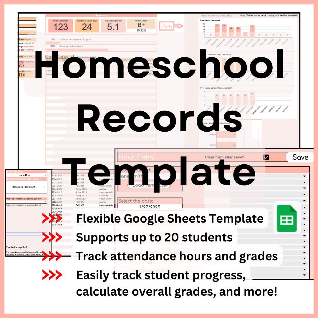 Homeschool Record-keeping Google Sheet Template: Grade & Attendance