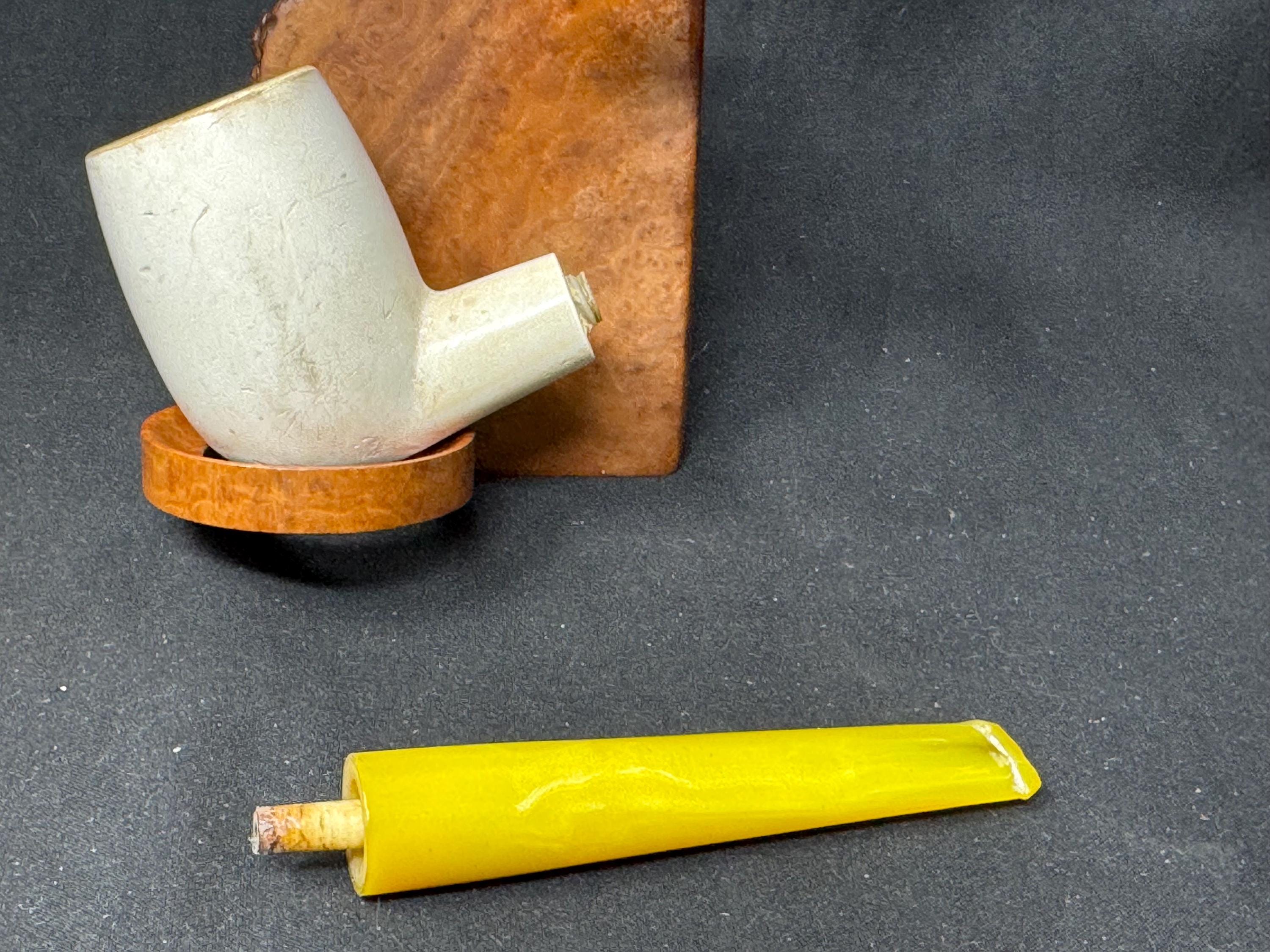Antique Straight Billiard Meerschaum Pipe, Amber Stem, Unsigned c.1900 6
