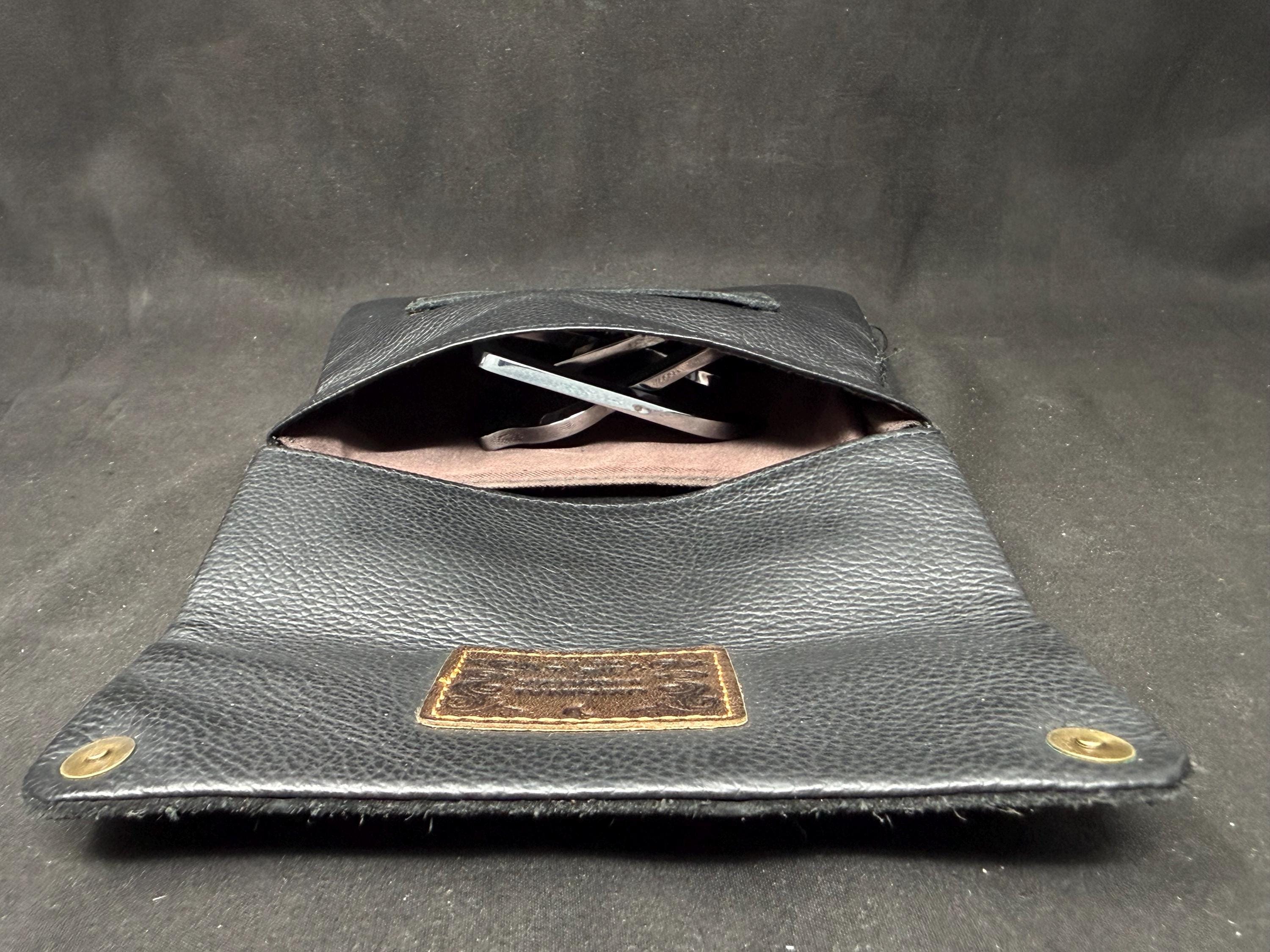 Vintage German Leather Tobacco Pouch with Brass Buttons and Tool Pockets 6