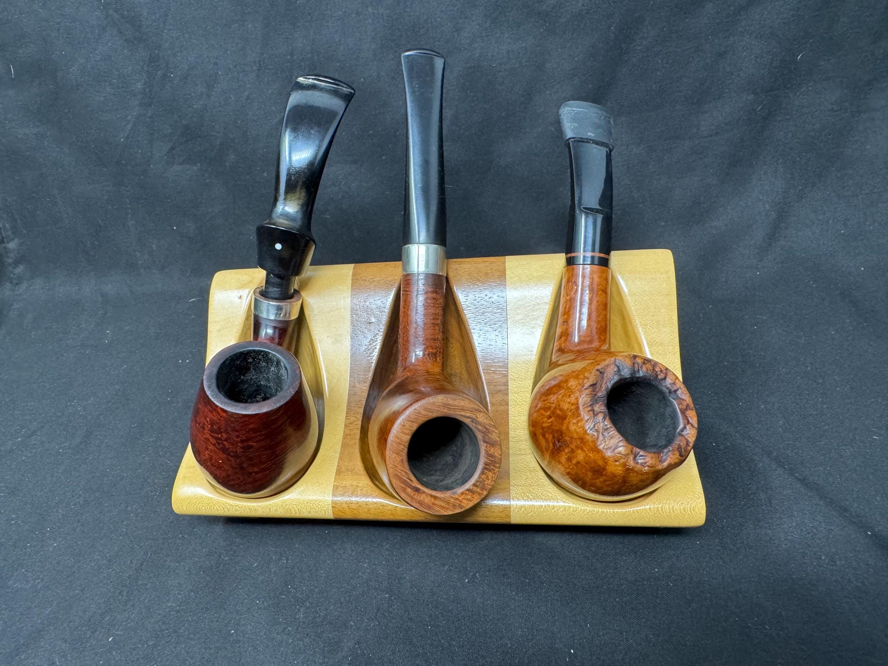 Arcadia S.N.C. Pesaro Mid-Century Modern Pipe Stand - Italian Carved Wood Trio Holder 3