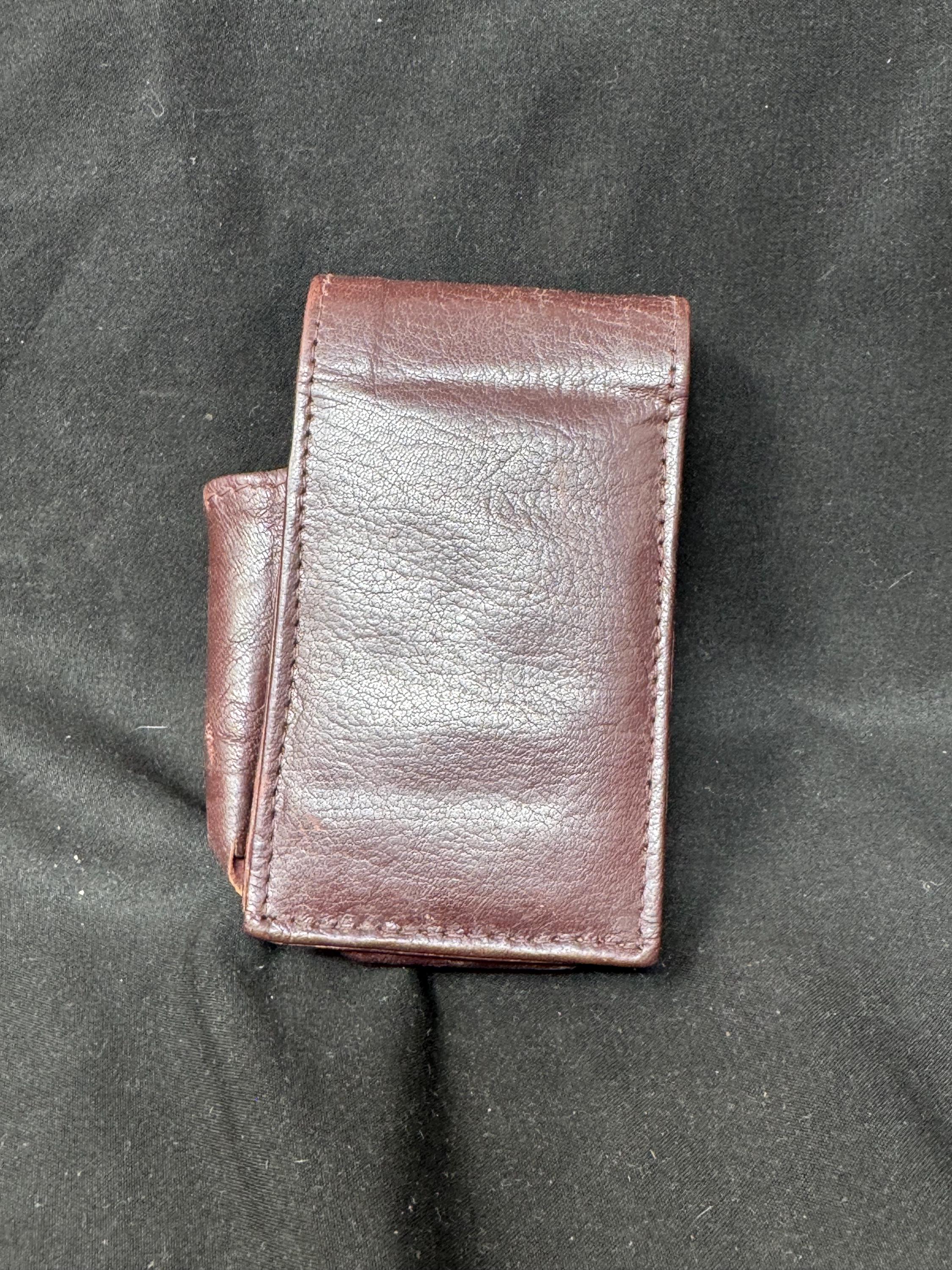 Vintage German Leather Cigarette Case with Lighter | Brass Star Detail | NOS 3