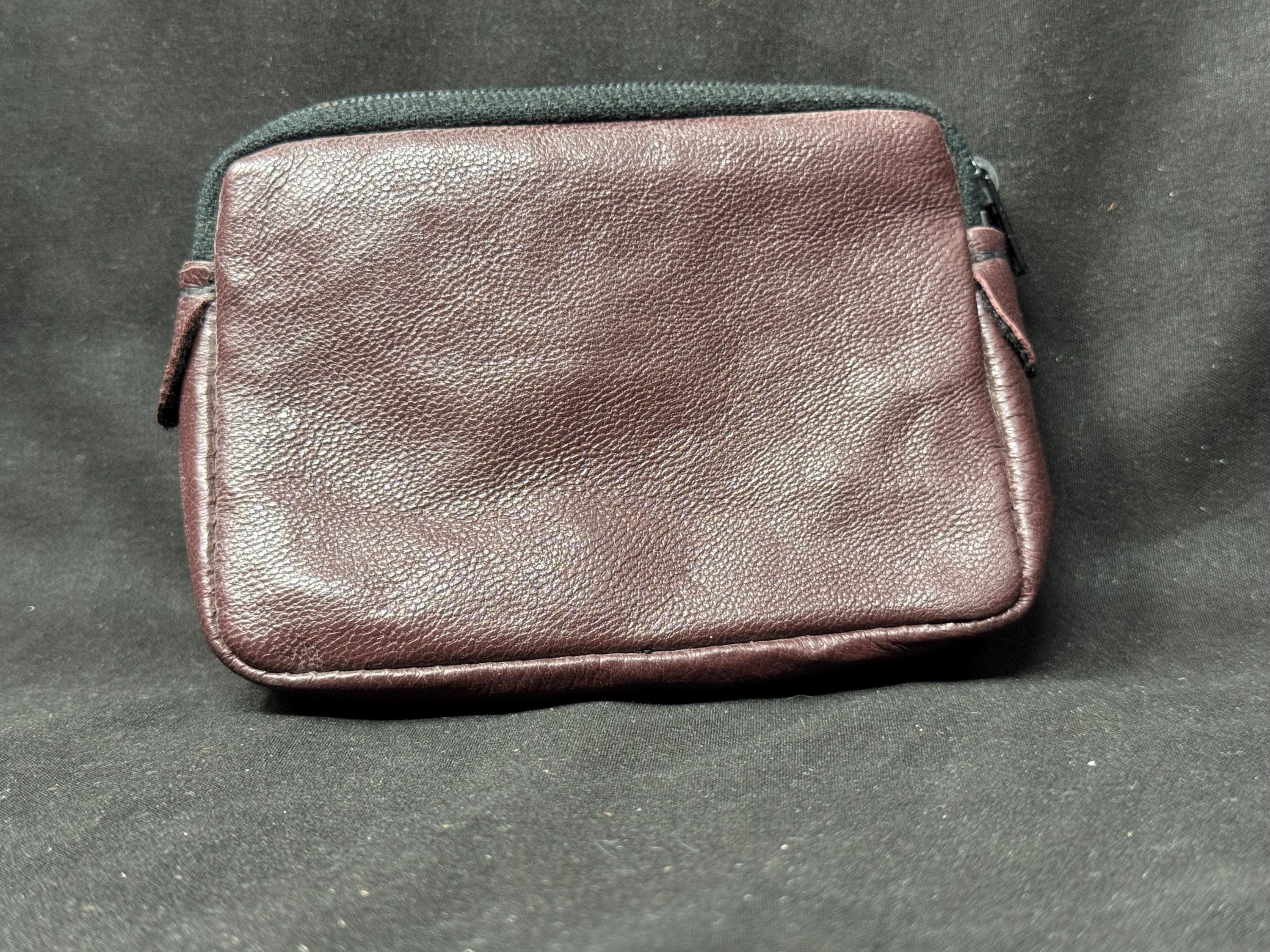 Vintage German Leather Tobacco Pouch | Slim Zippered Envelope, Coffee Brown 2