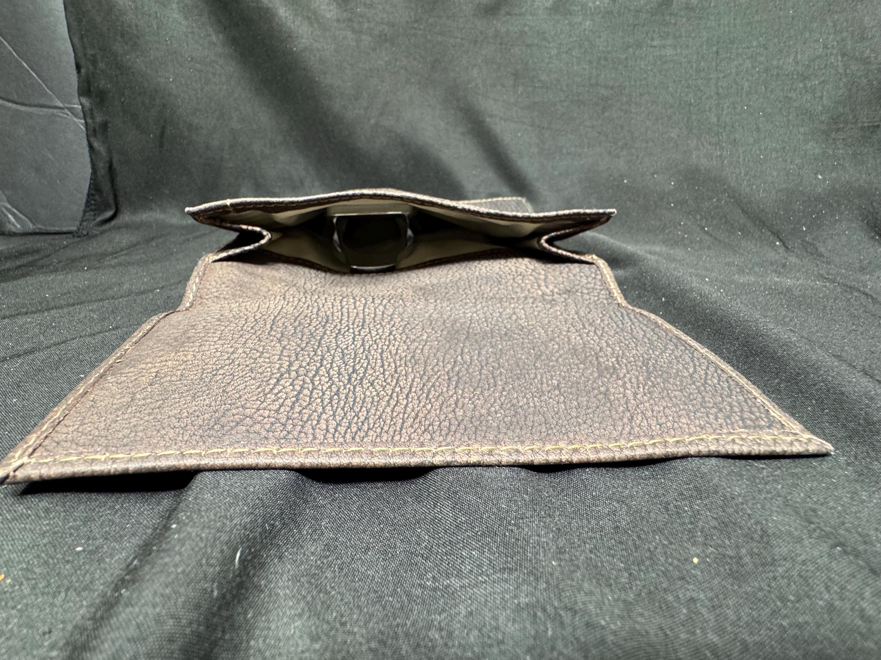 German Leather Tri-Fold Tobacco Tin Carrier 2oz Brown 1950s – Mid-Century Continental – Estate Accessory 2