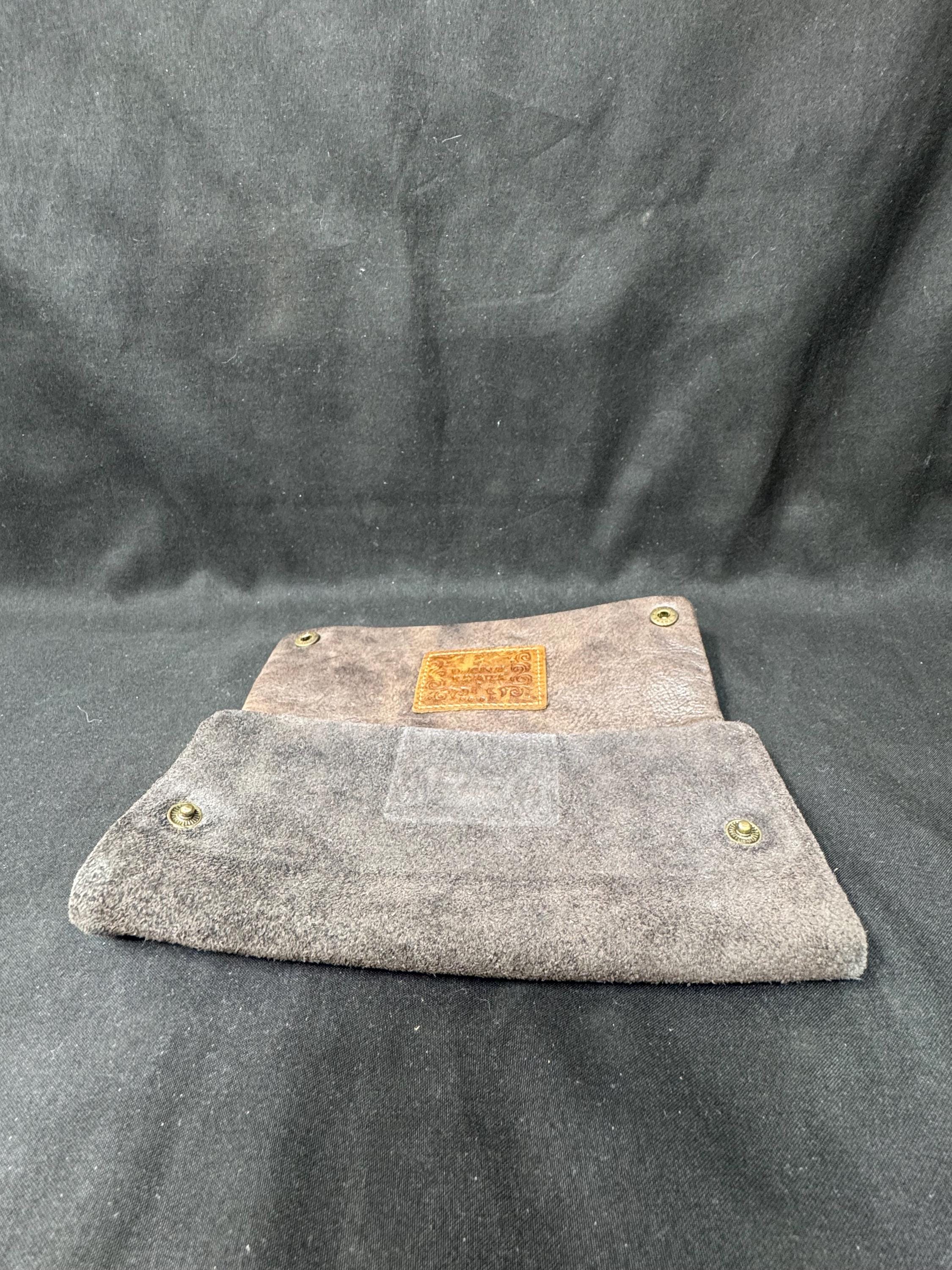 Vintage German Brown Leather Tobacco Pouch with Dual Tool Pockets, 6.5 x 3.5 inches 2