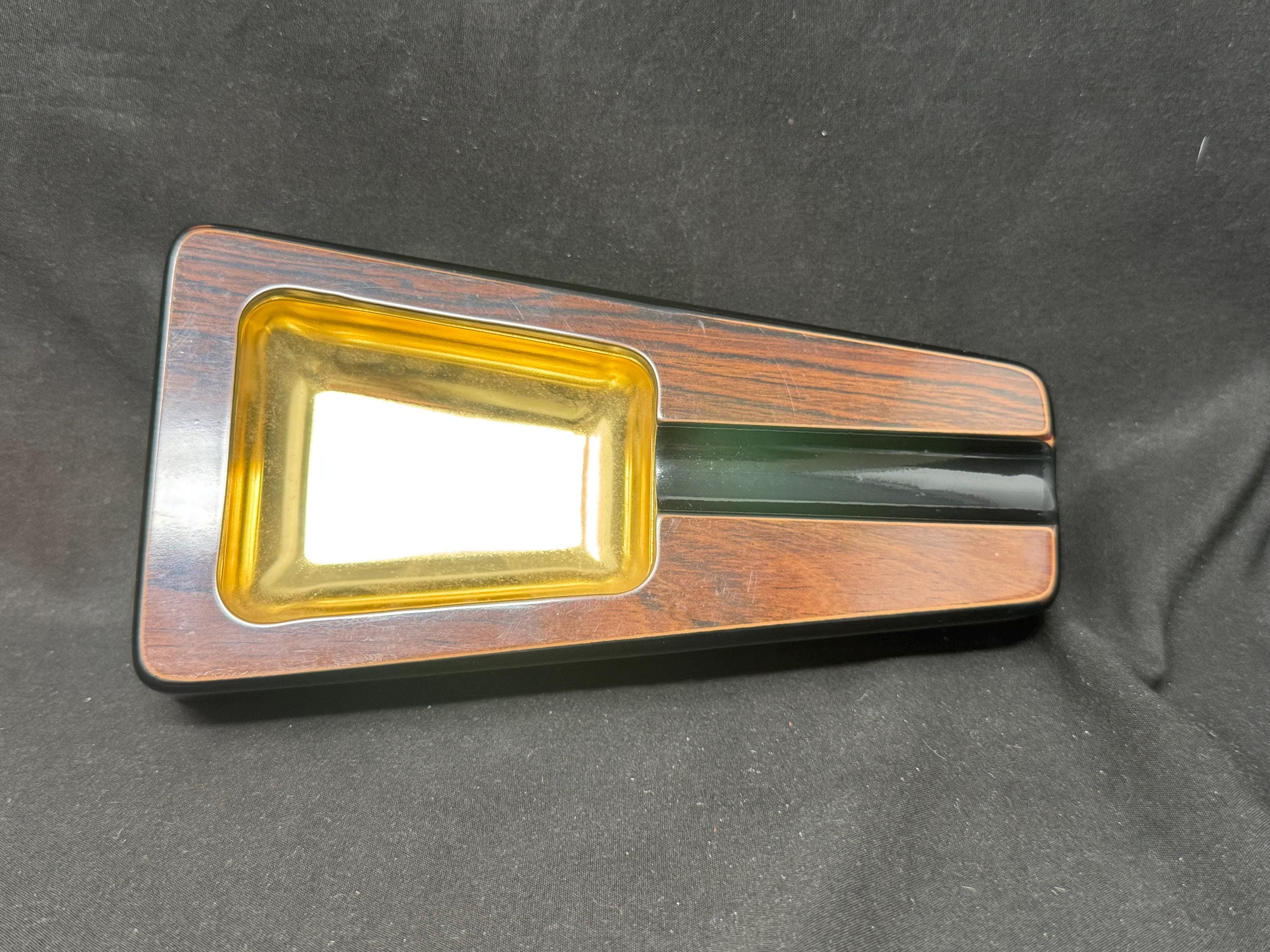 Mid-Century Modern Trapezoid Brass & Wood Ashtray - Dunhill-Style Smoking Accessory, c.1950s-70s 5