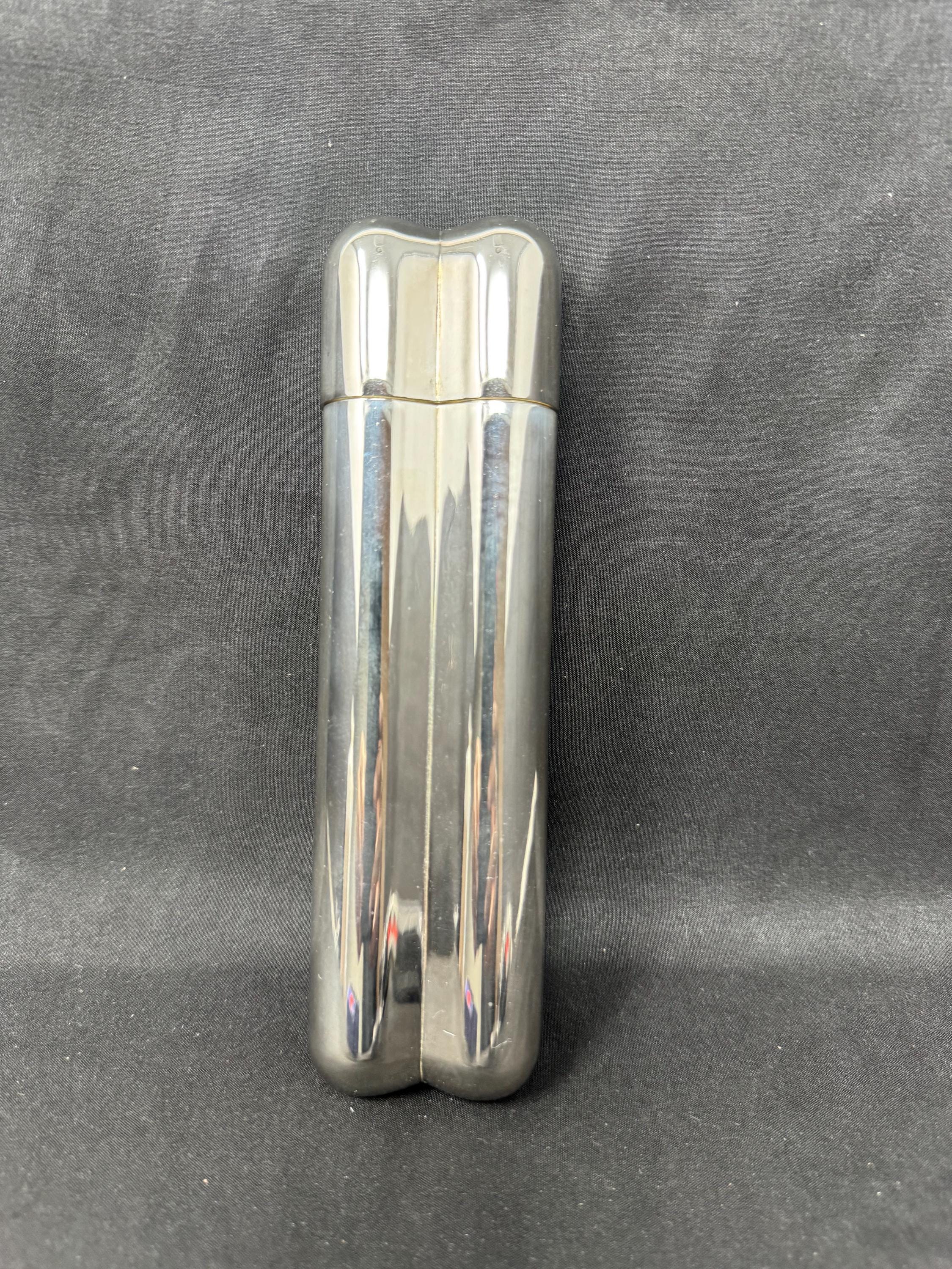 Coltron Silver-Plated Dual Cigar Tube, Humidity Control System, c.1950s NOS 5