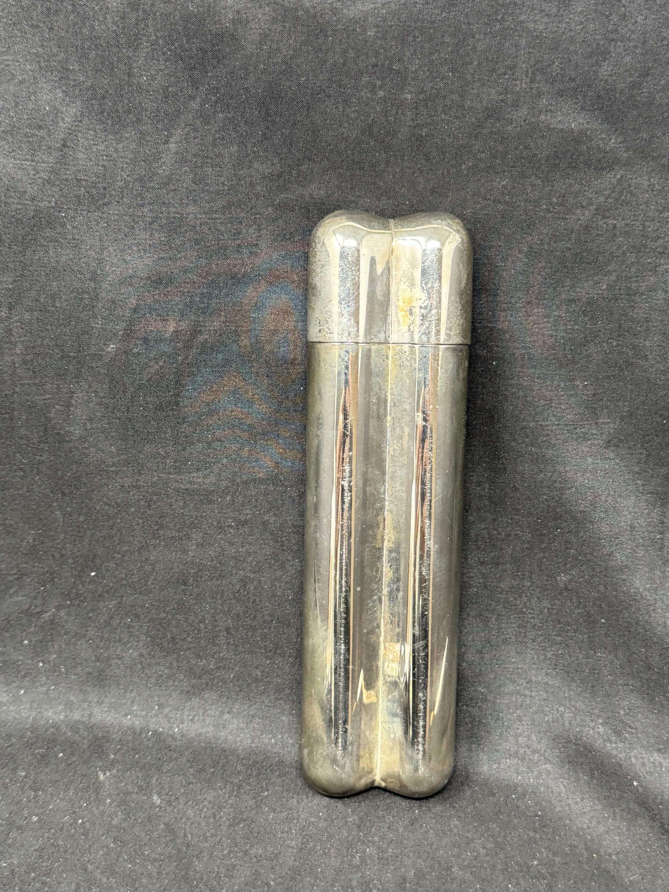 Vintage Coltron Silver-Plated Dual Cigar Tube and Liquor Flask with Innovative Flavor Evaporation System - Model 04.515 .SKU-270