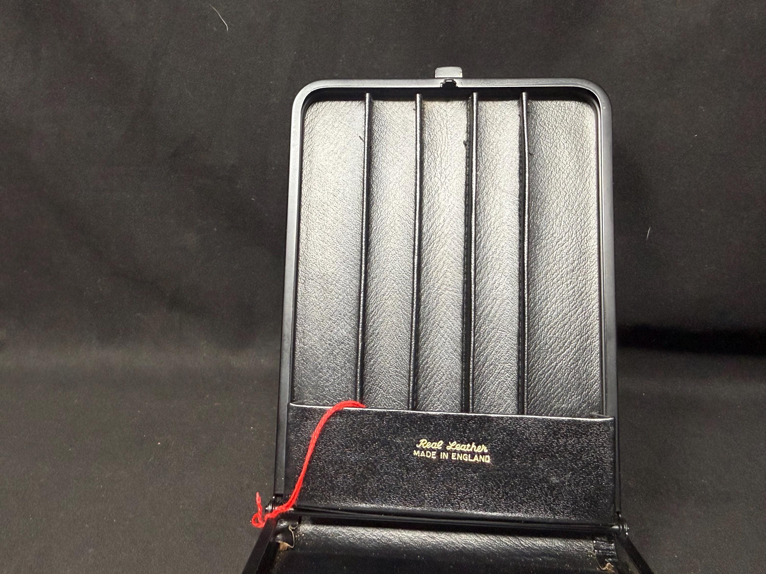 English Leather Cigar Case | 5-Slot | Black Metal Frame | New Old Stock 3