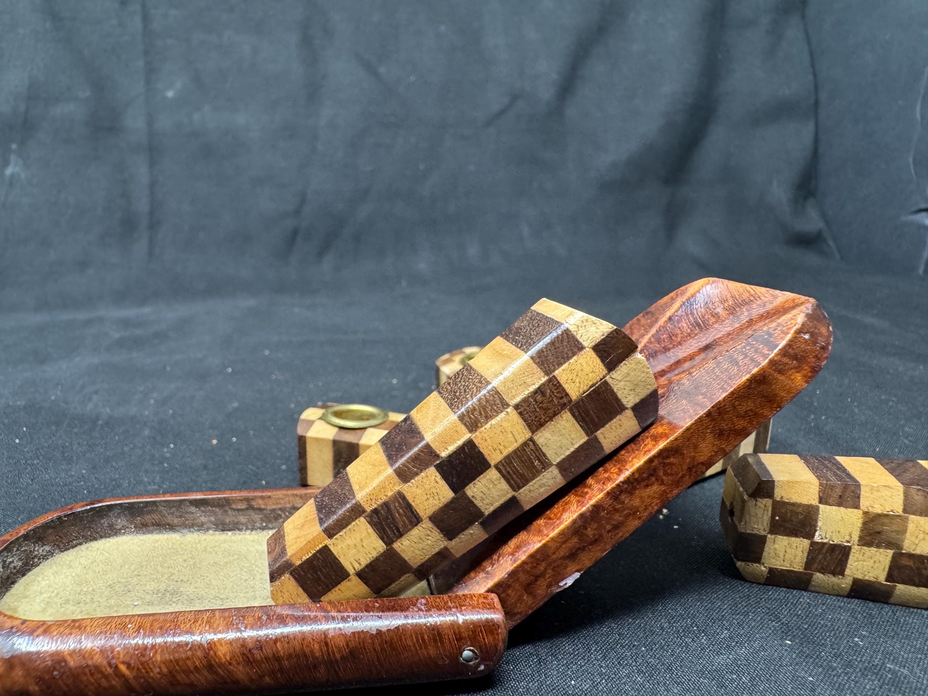 Ekoms Handmade Checkered Exotic Wood Mini Pipe - Black Marble Grain 3