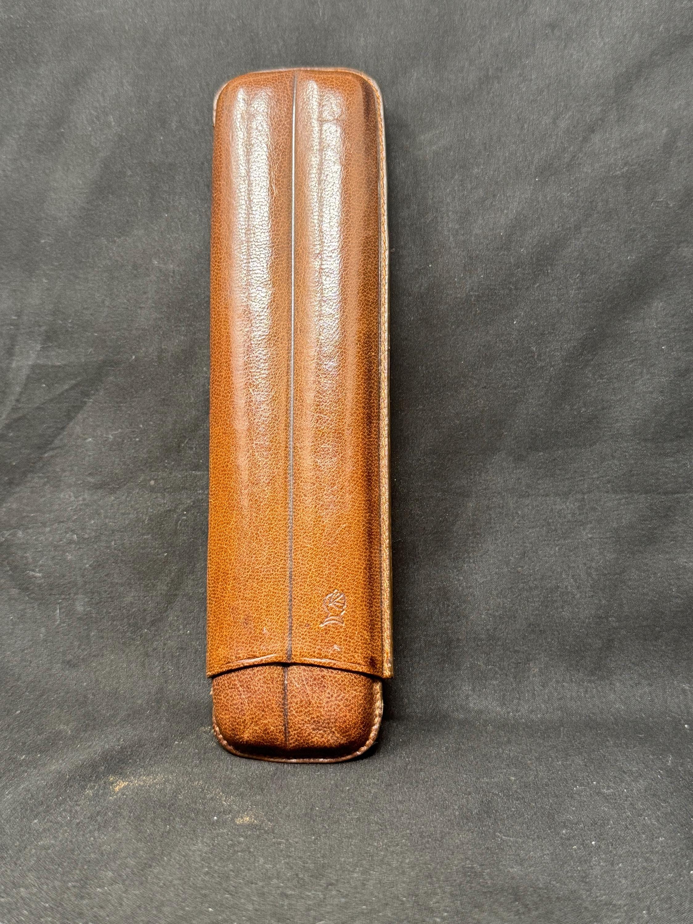 Spanish Vegetable-Tanned Leather Telescopic Cigar Holder, Two-Capacity, Made in Spain