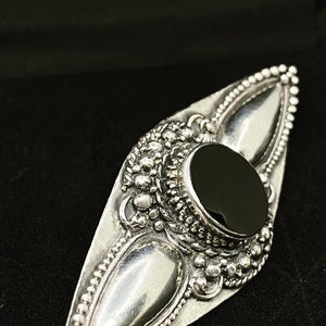Vintage Sterling Silver Brooch: Black Stone Oval Pin, Germany