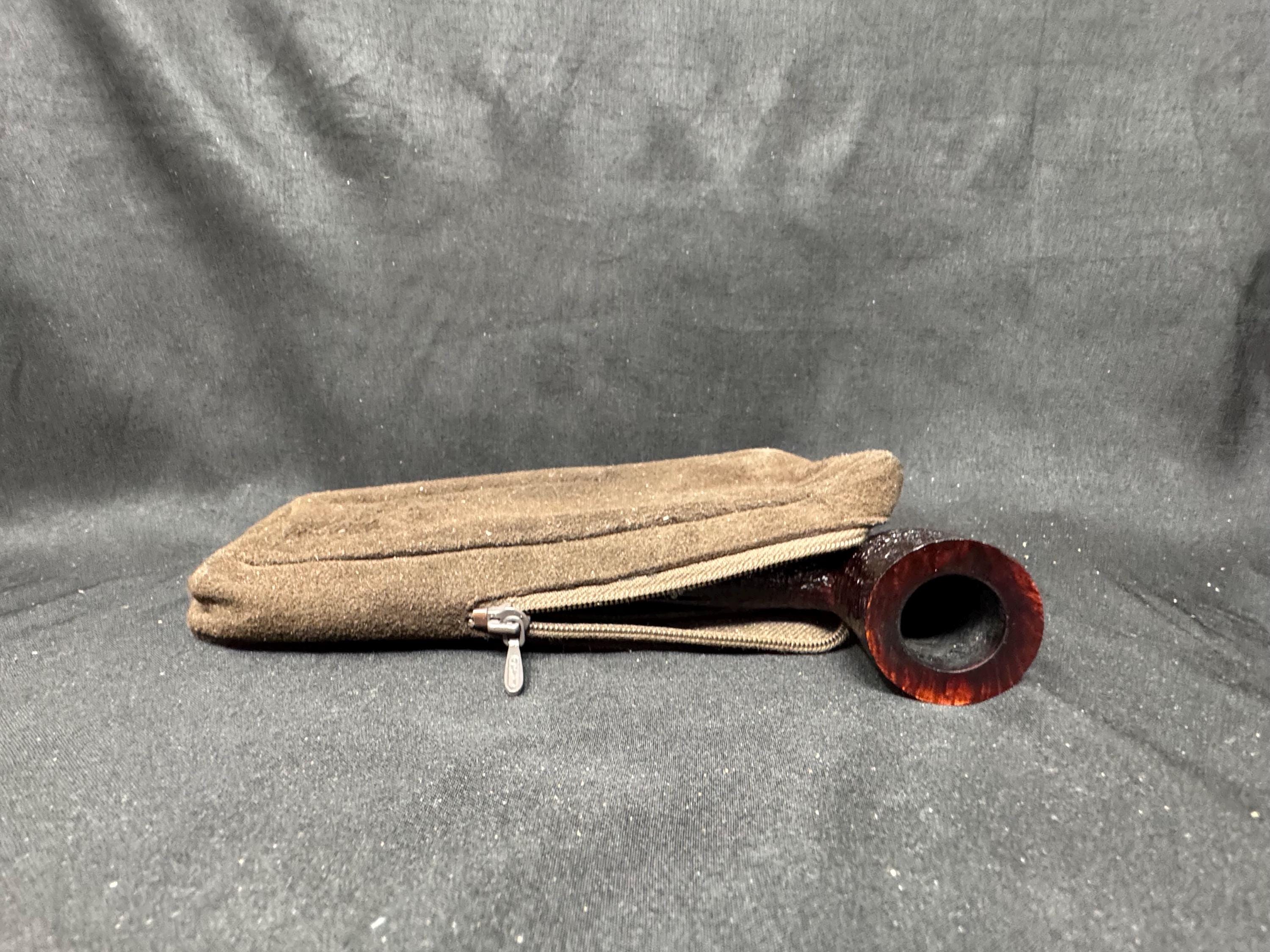 Vintage German Leather Pipe & Tobacco Pouch, Dual-Zipper, NOS Condition 4