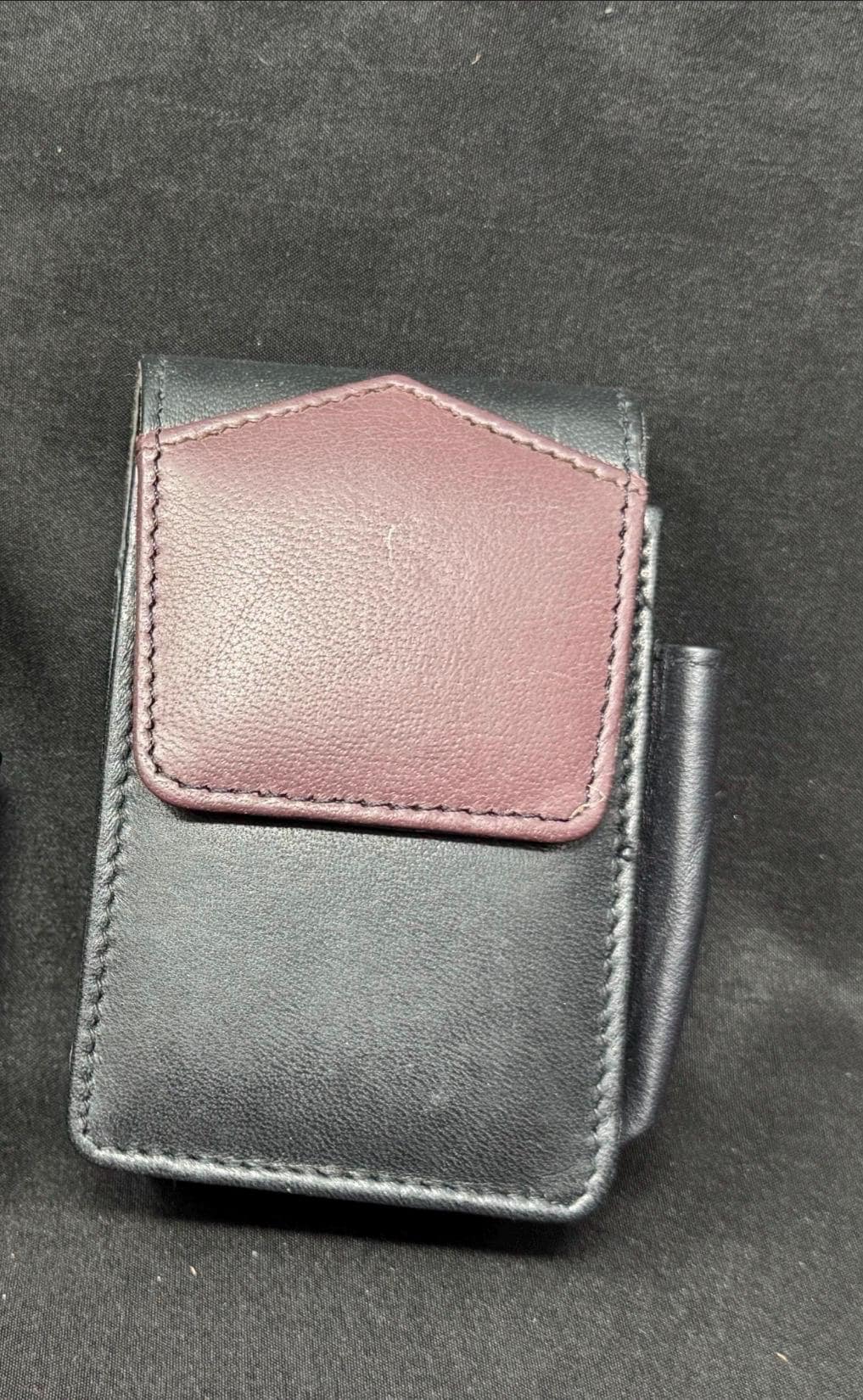 German Leather Cigarette Case with Brass Star and Lighter Pocket - NOS Mid-Century Tobacco Accessory