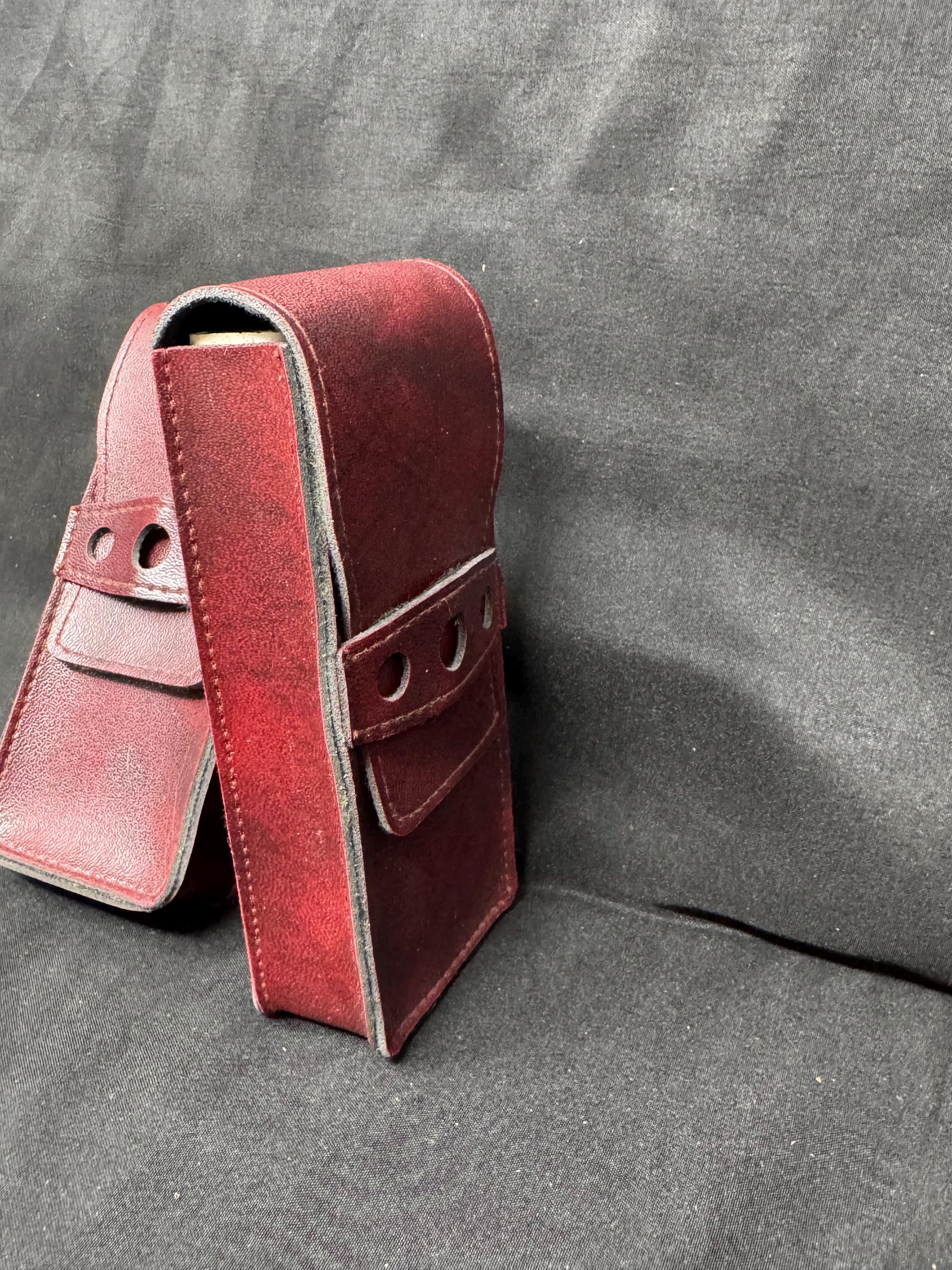 German Rigid Leather Pocket Case - Mid-Century Fixed-Strap Closure 8