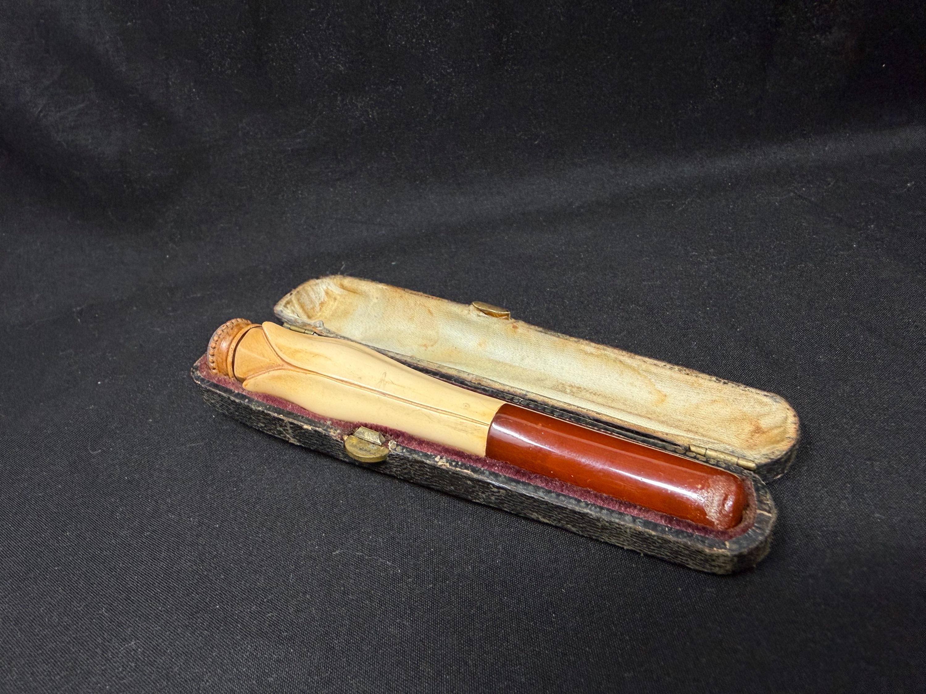 Vintage Turkish Meerschaum Flower Bloom Cigar Holder, Circa 1890-1920, Amber Stem 2
