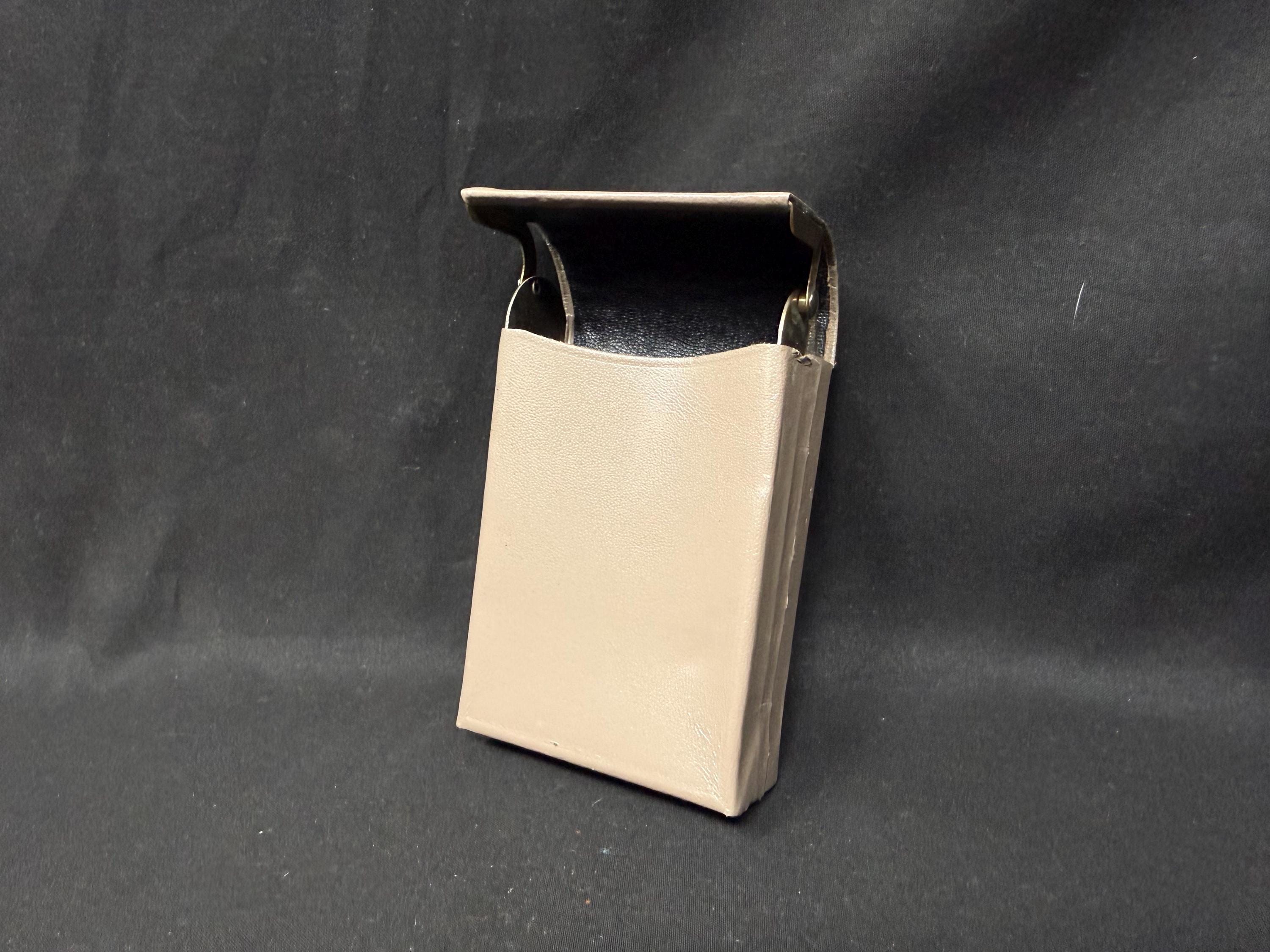 Vintage German Leather Metal Cigarette Case Hard Shell with Metal Plates Hinges 2