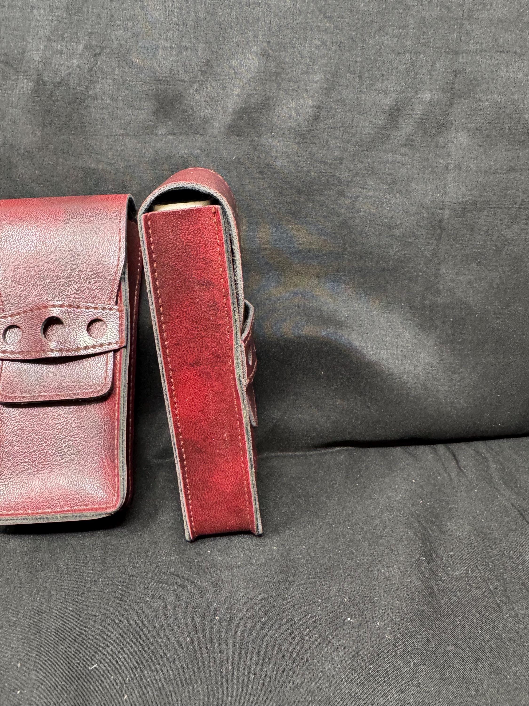 German Rigid Leather Pocket Case - Mid-Century Fixed-Strap Closure 2