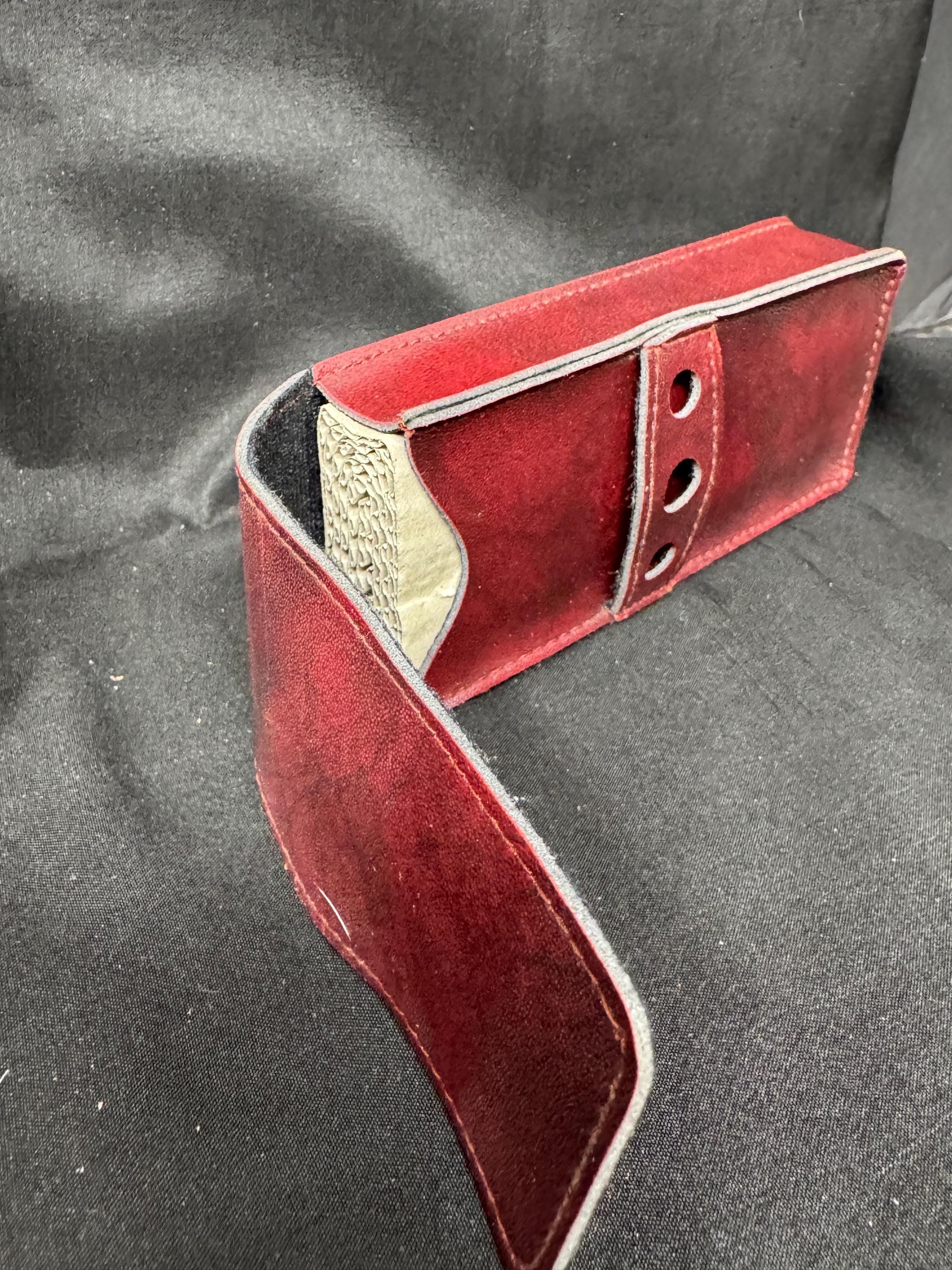 German Rigid Leather Pocket Case - Mid-Century Fixed-Strap Closure 7