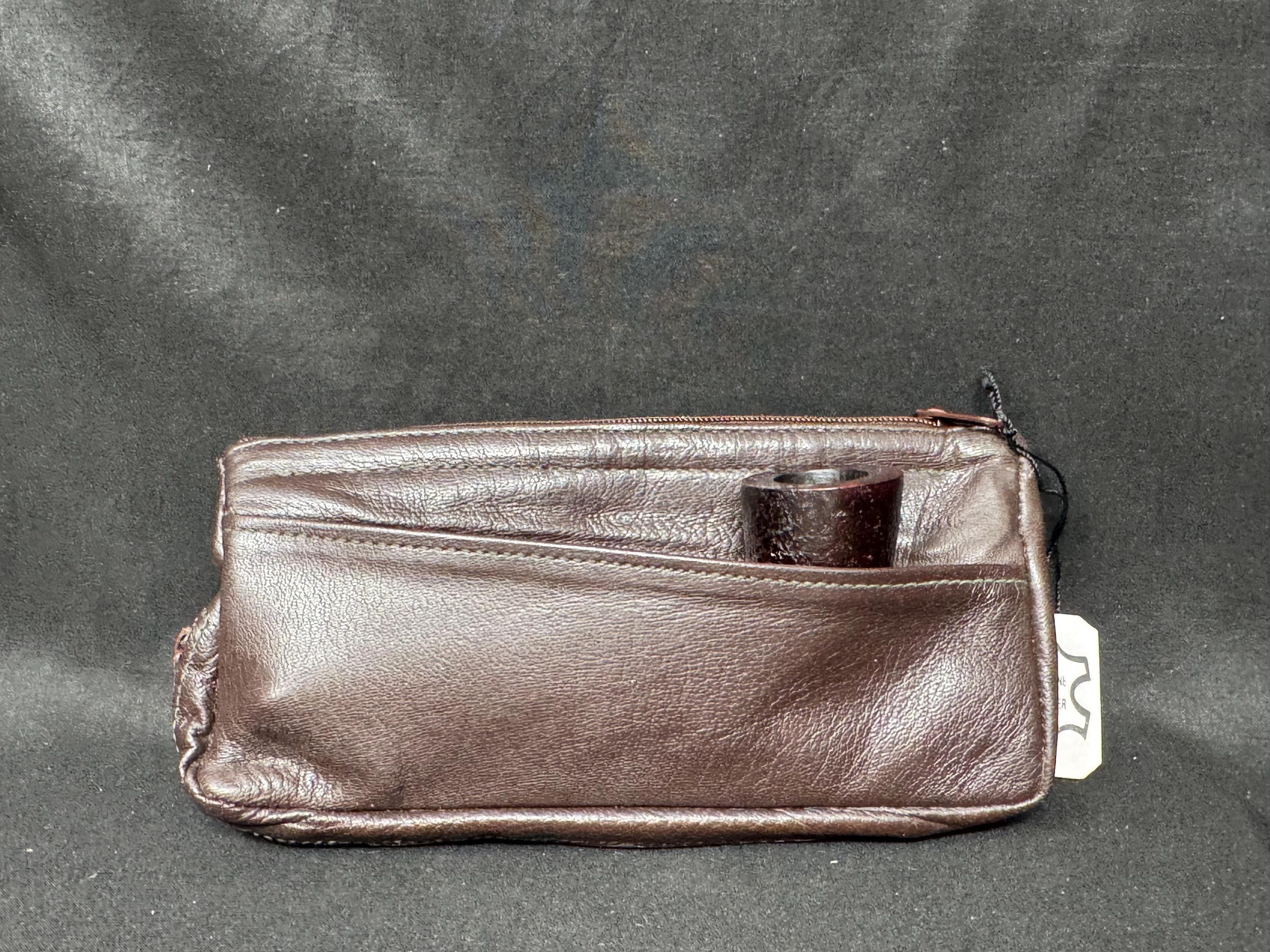 Vintage German Leather Dual-Compartment Pipe & Tobacco Pouch NOS, circa 1960s-1980s 2