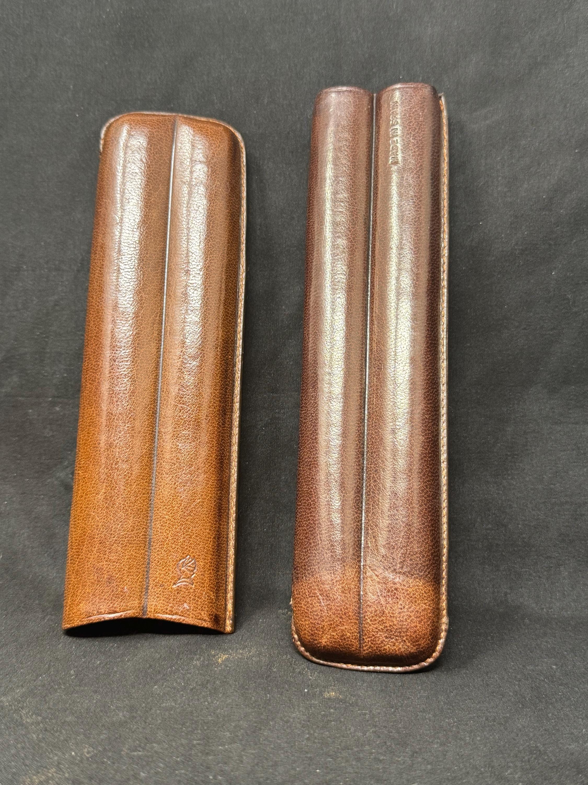 Spanish Vegetable-Tanned Leather Telescopic Cigar Holder, Two-Capacity, Made in Spain 2