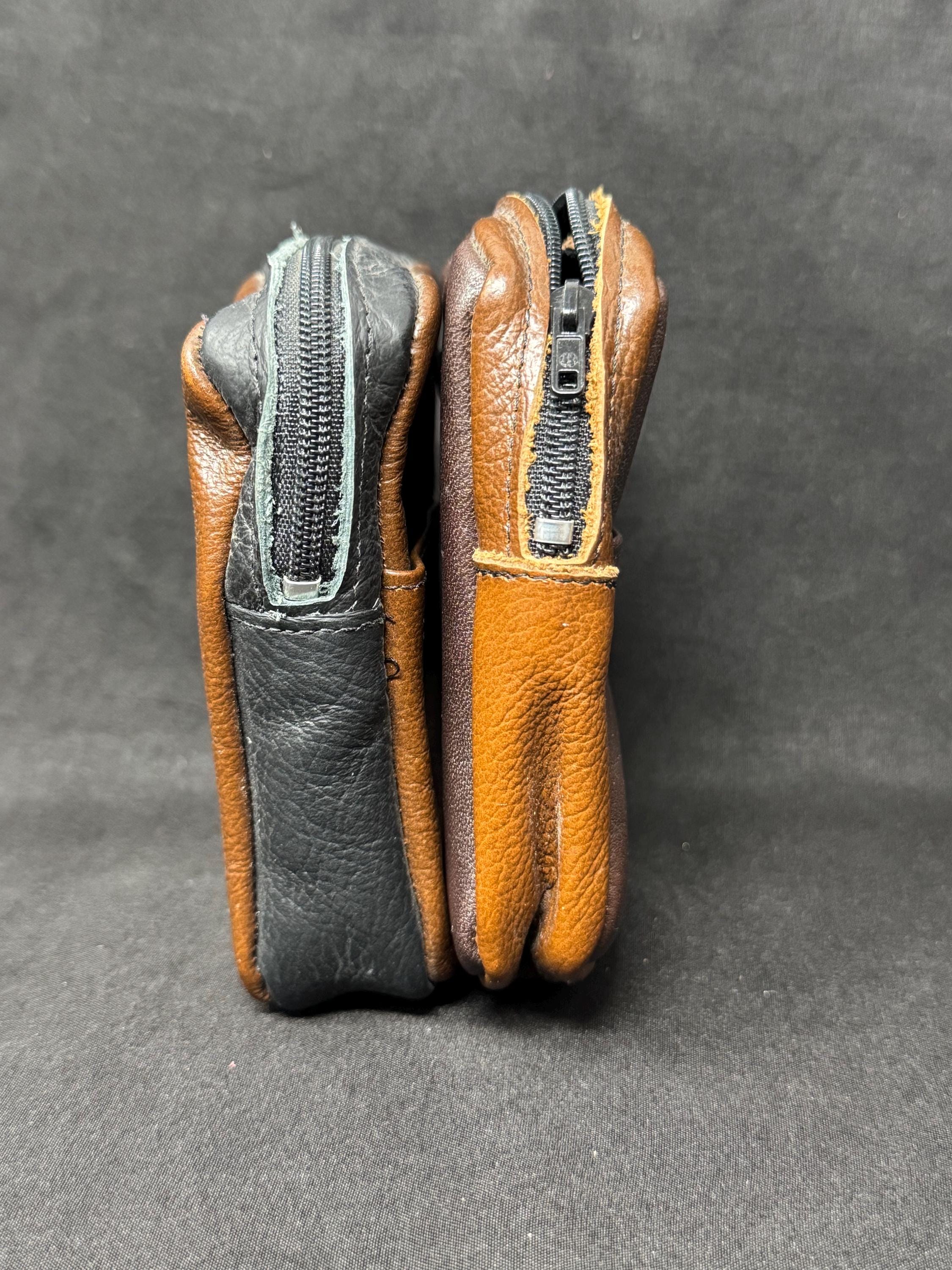 Vintage German Soft Leather Tobacco Pouch - 3-Zone Organizer, Dual Zippers, NOS 4