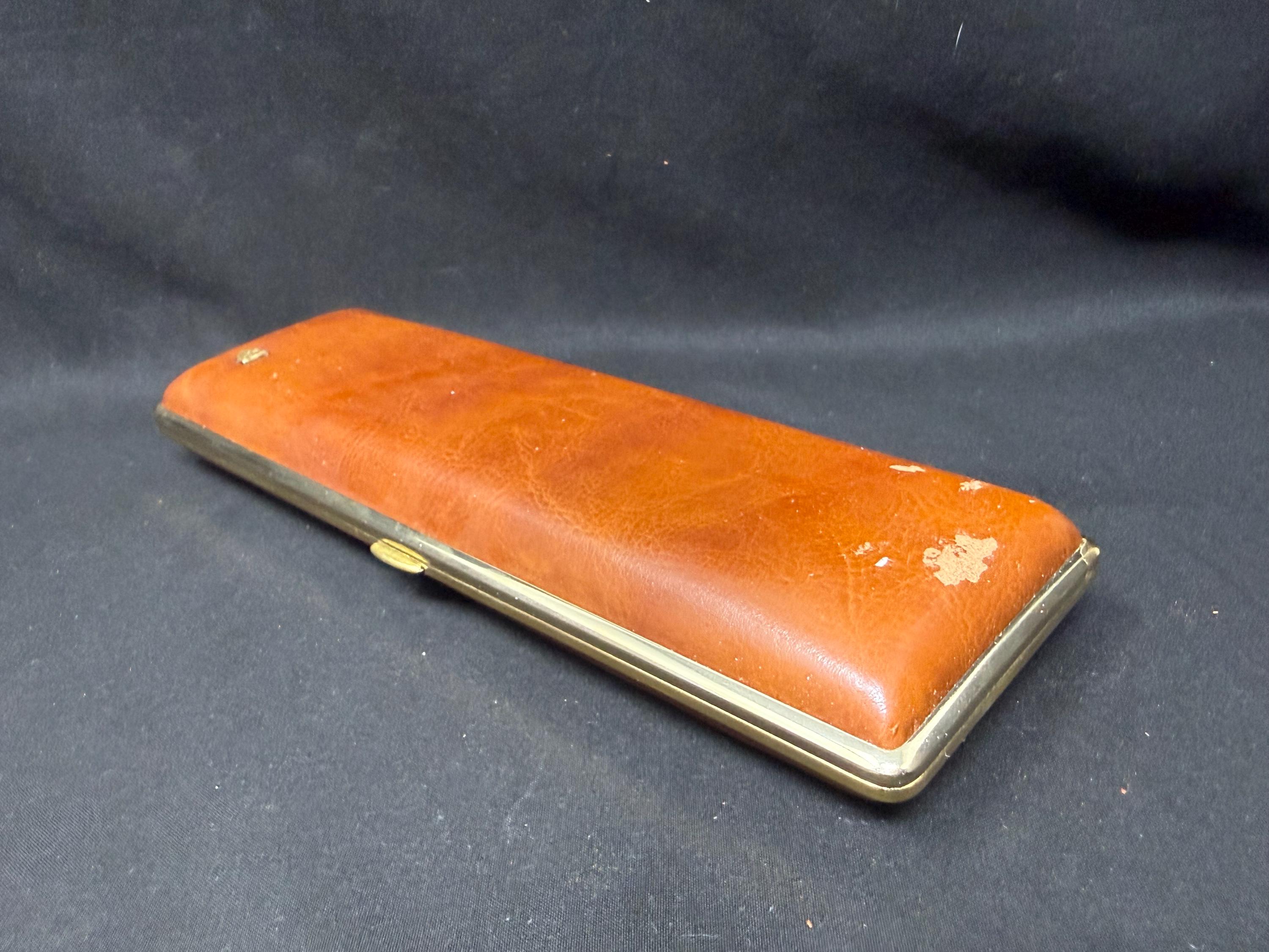 Antique German Leather Cigar Case with Metal Frame, Mid-20th Century NOS 8