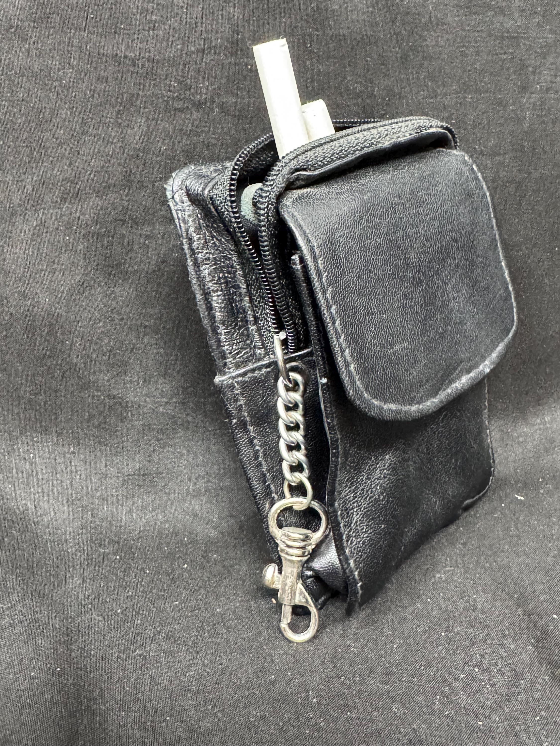 German Leather Cigarette & Essentials Holder - Vintage Tabakladen Stock - Black Genuine Leather 2