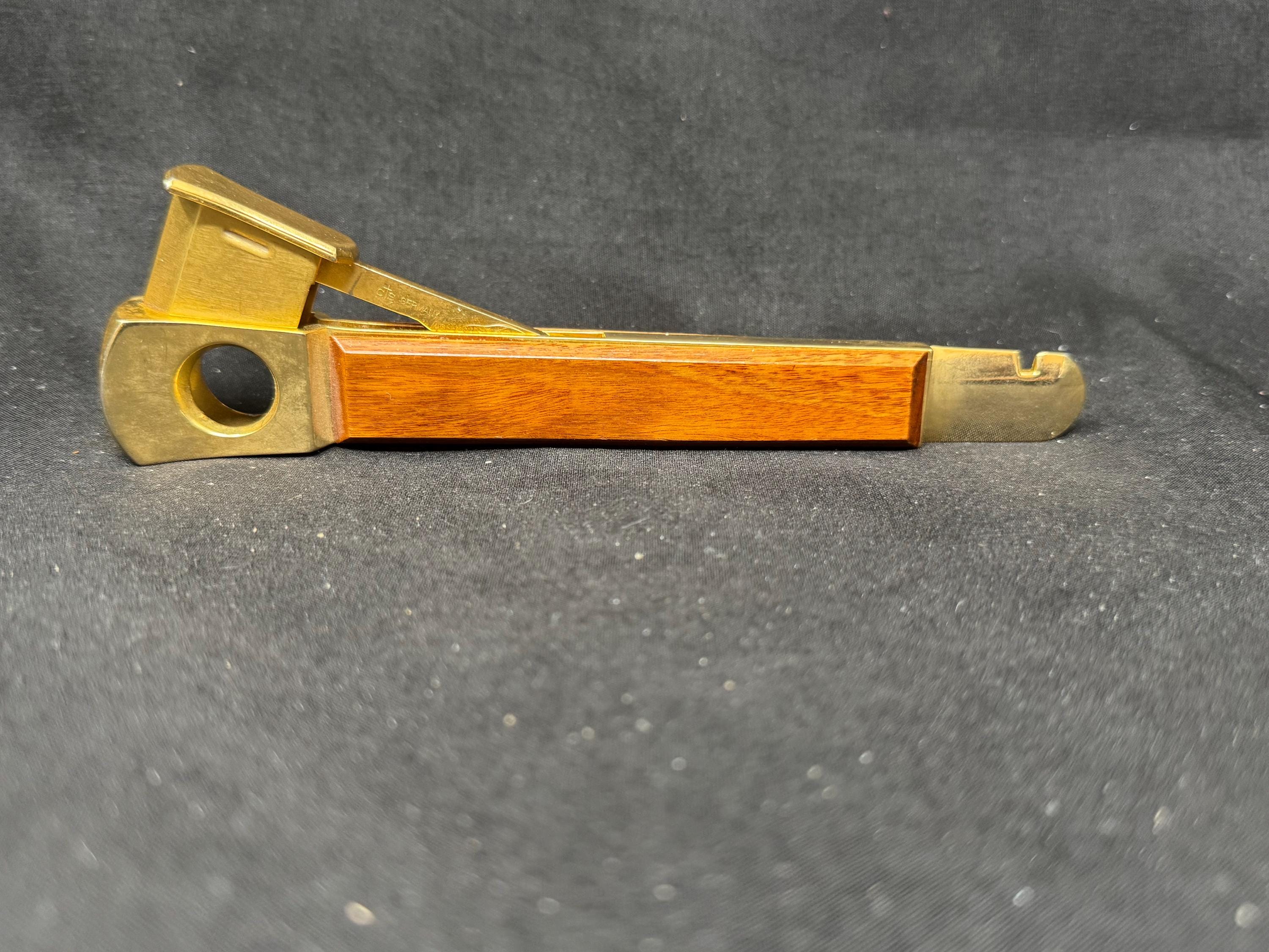 CTS Wolfertz Solingen Germany V-Cut Cigar Cutter, Gold-Tone, 1960s-1980s