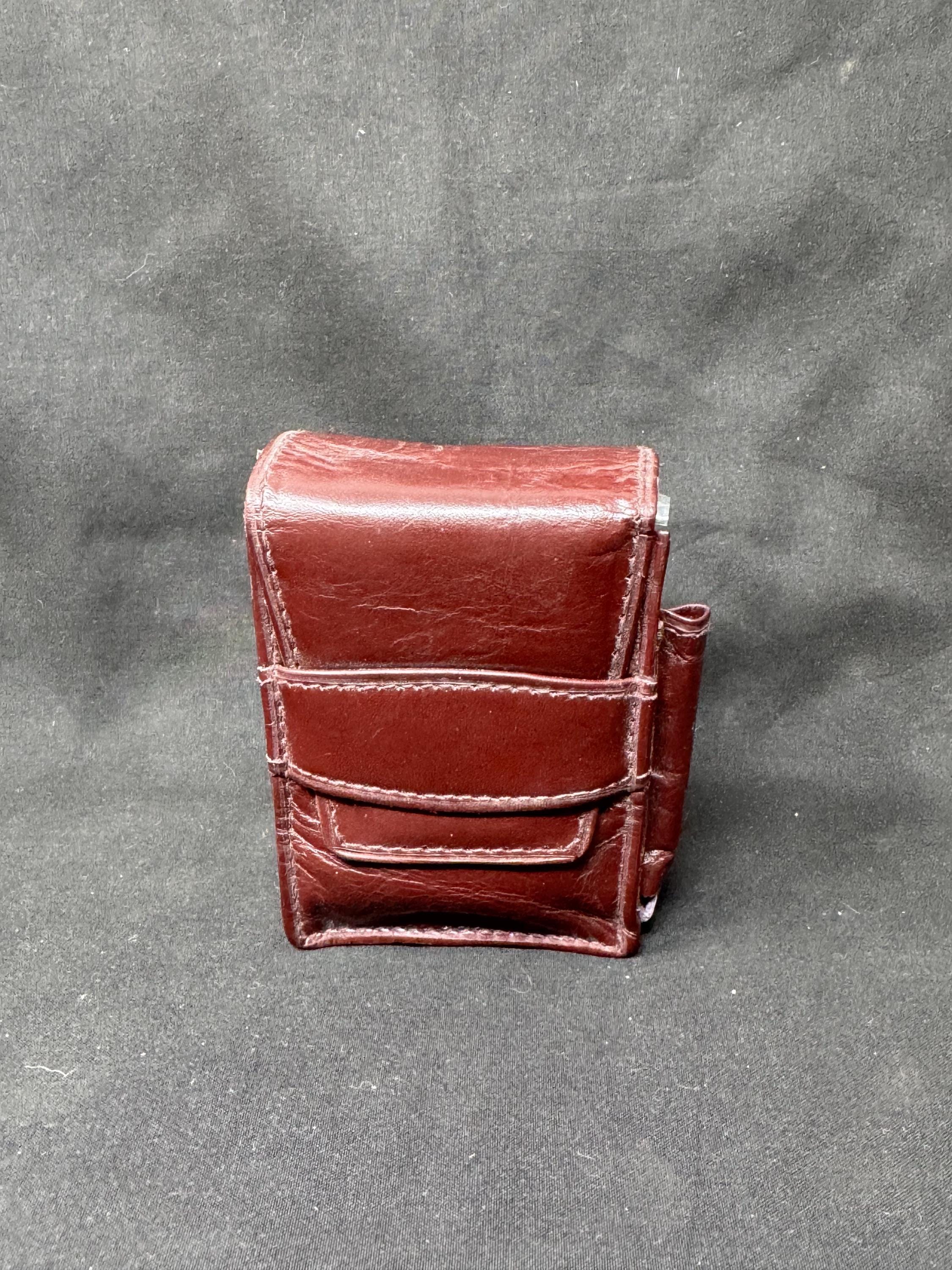 German Leather Cigarette & Lighter Case Set | Brass Star Detail | NOS 2
