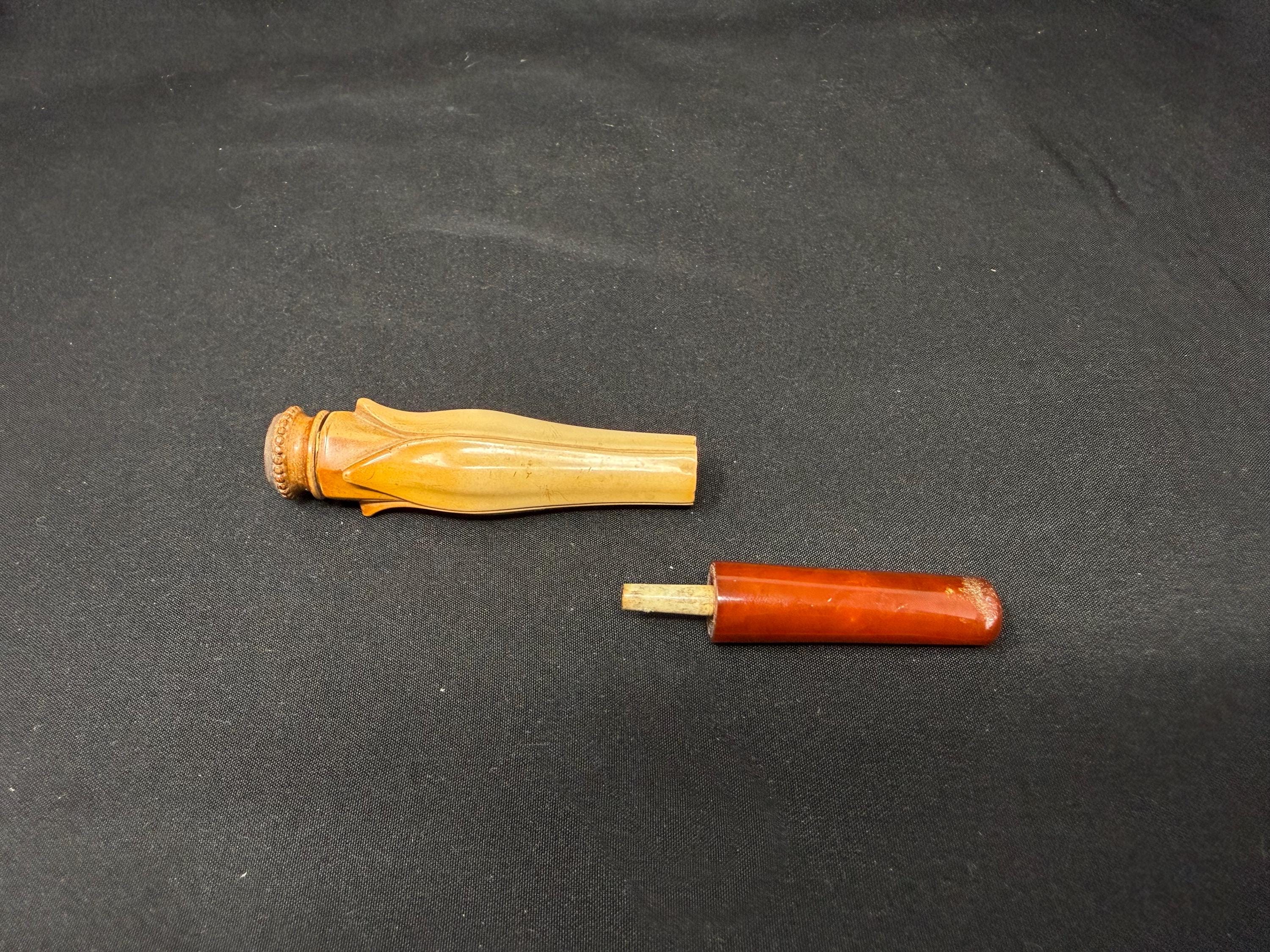 Vintage Turkish Meerschaum Flower Bloom Cigar Holder, Circa 1890-1920, Amber Stem 3