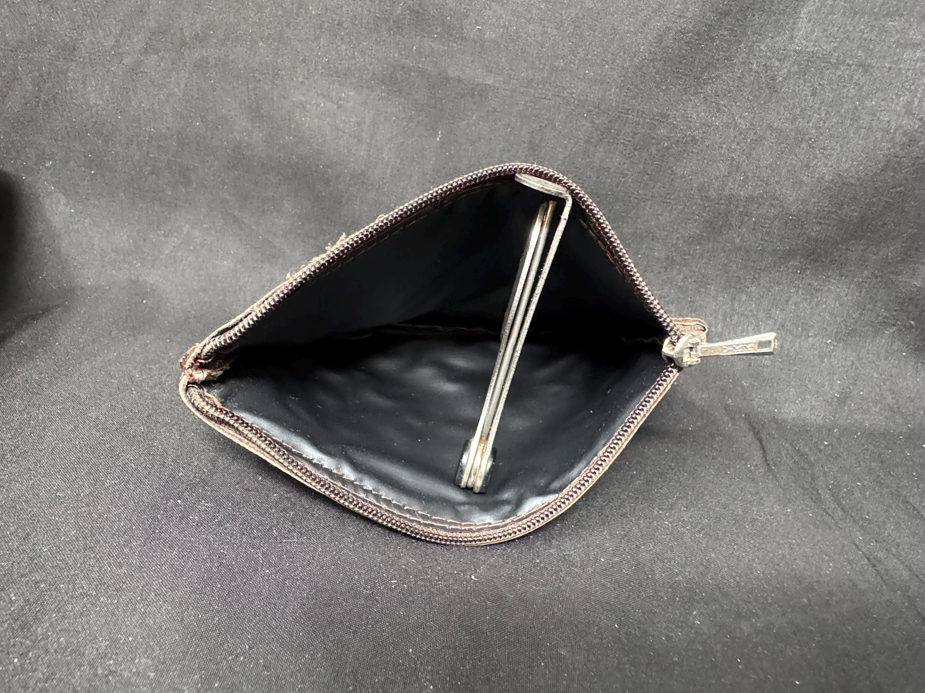 Vintage German Leather Pouch | Velvet Brown Zippered Envelope.SKU-163 5
