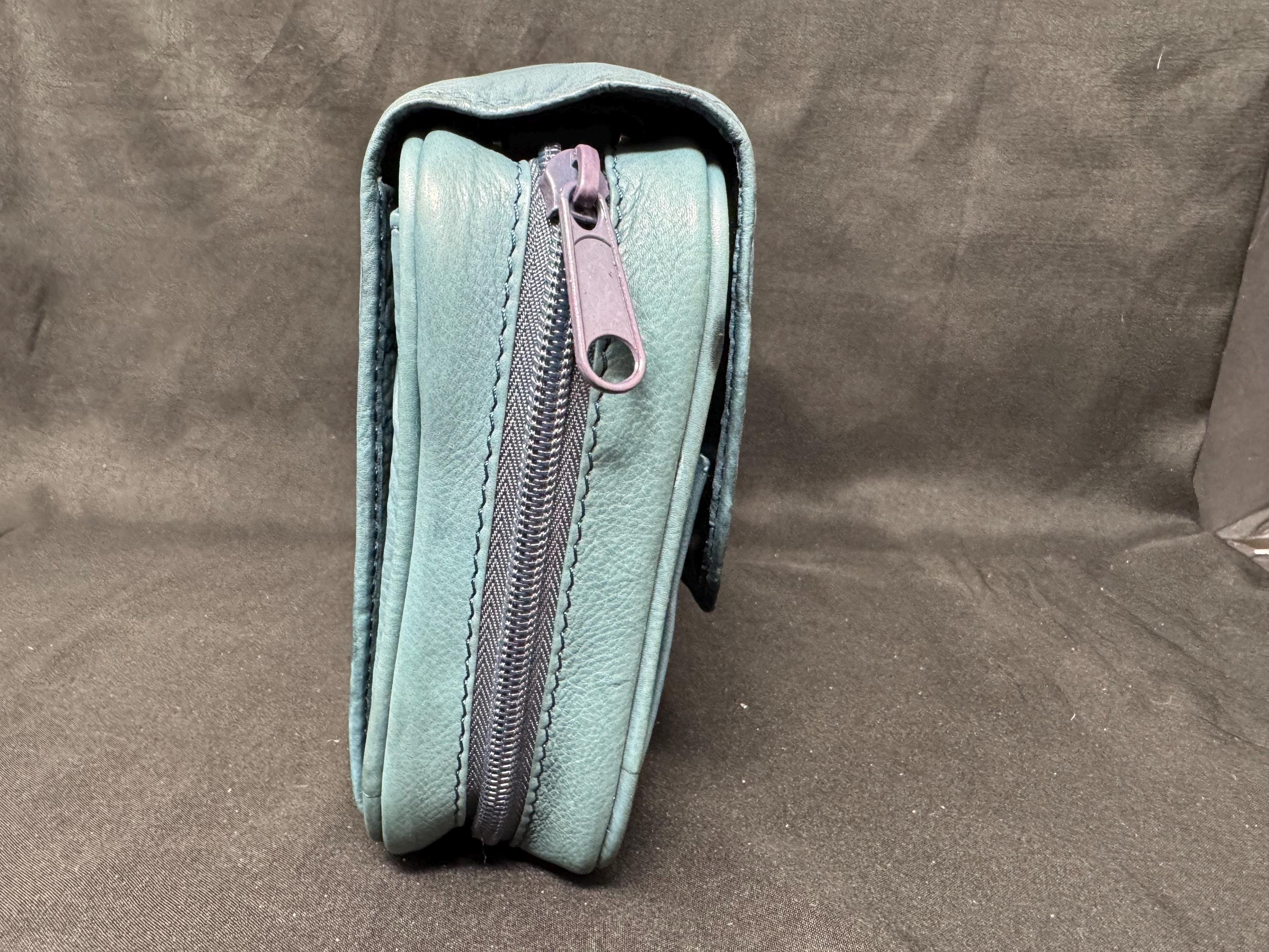 German Blue Leather 4-Pipe Organizer Bag, 8x6x2 inches | Tobacco & Tool Storage Case 10