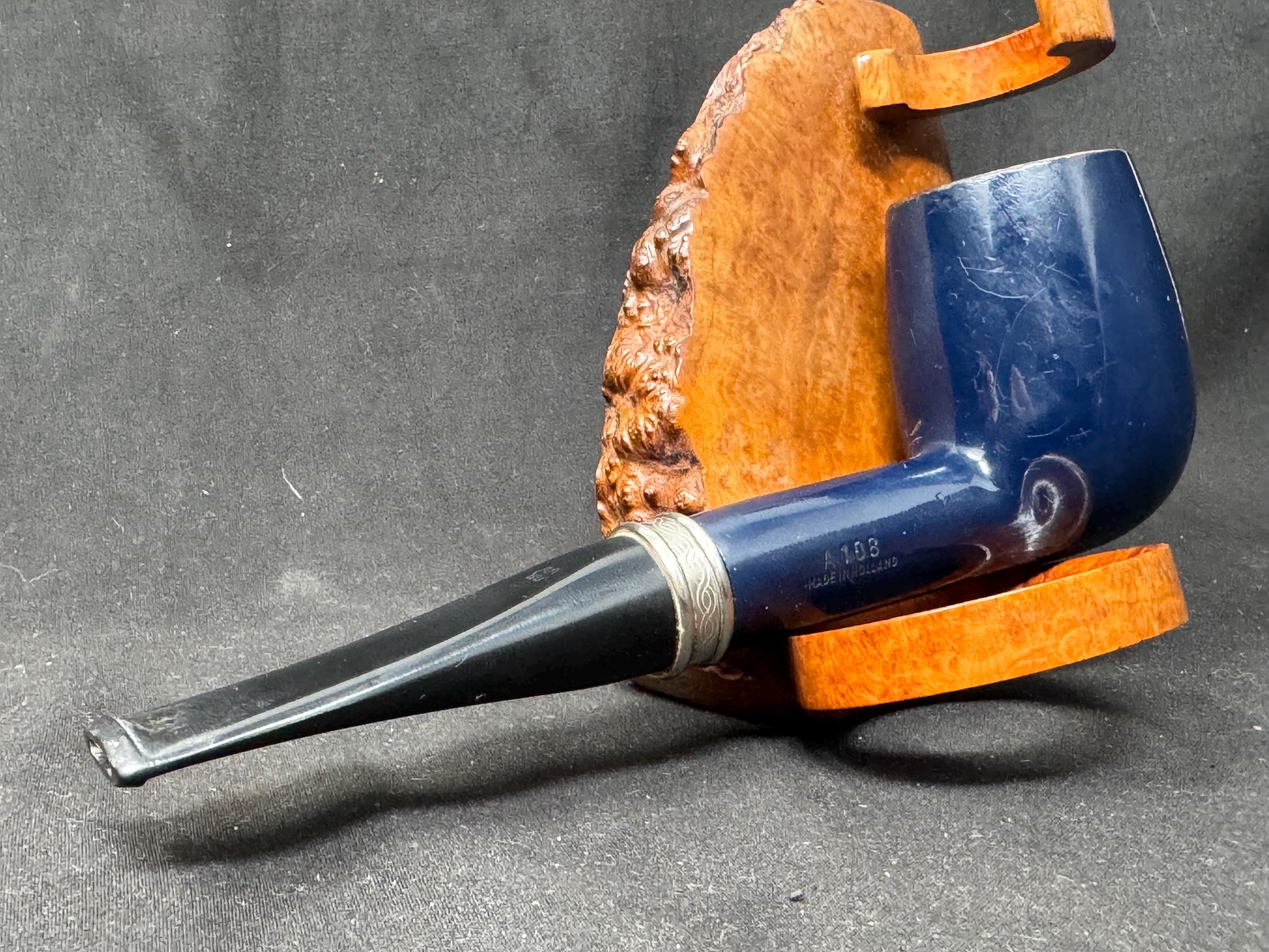 Hilson A 108 Sapphire Blue Smooth Straight Billiard Dutch Estate Pipe 7