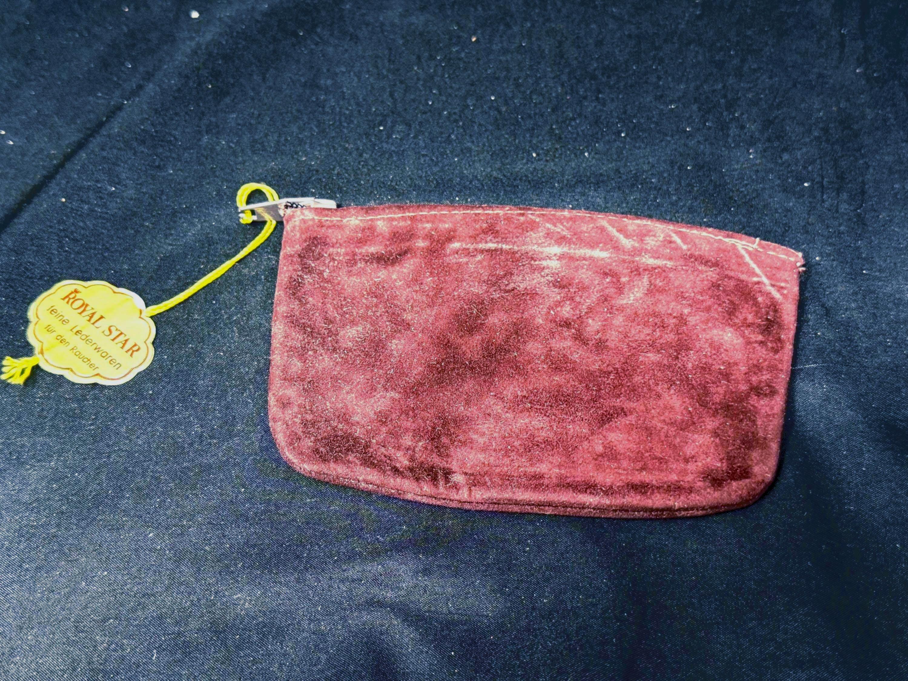 Vintage German Leather Pouch | Velvet Brown Zippered Envelope.SKU-163