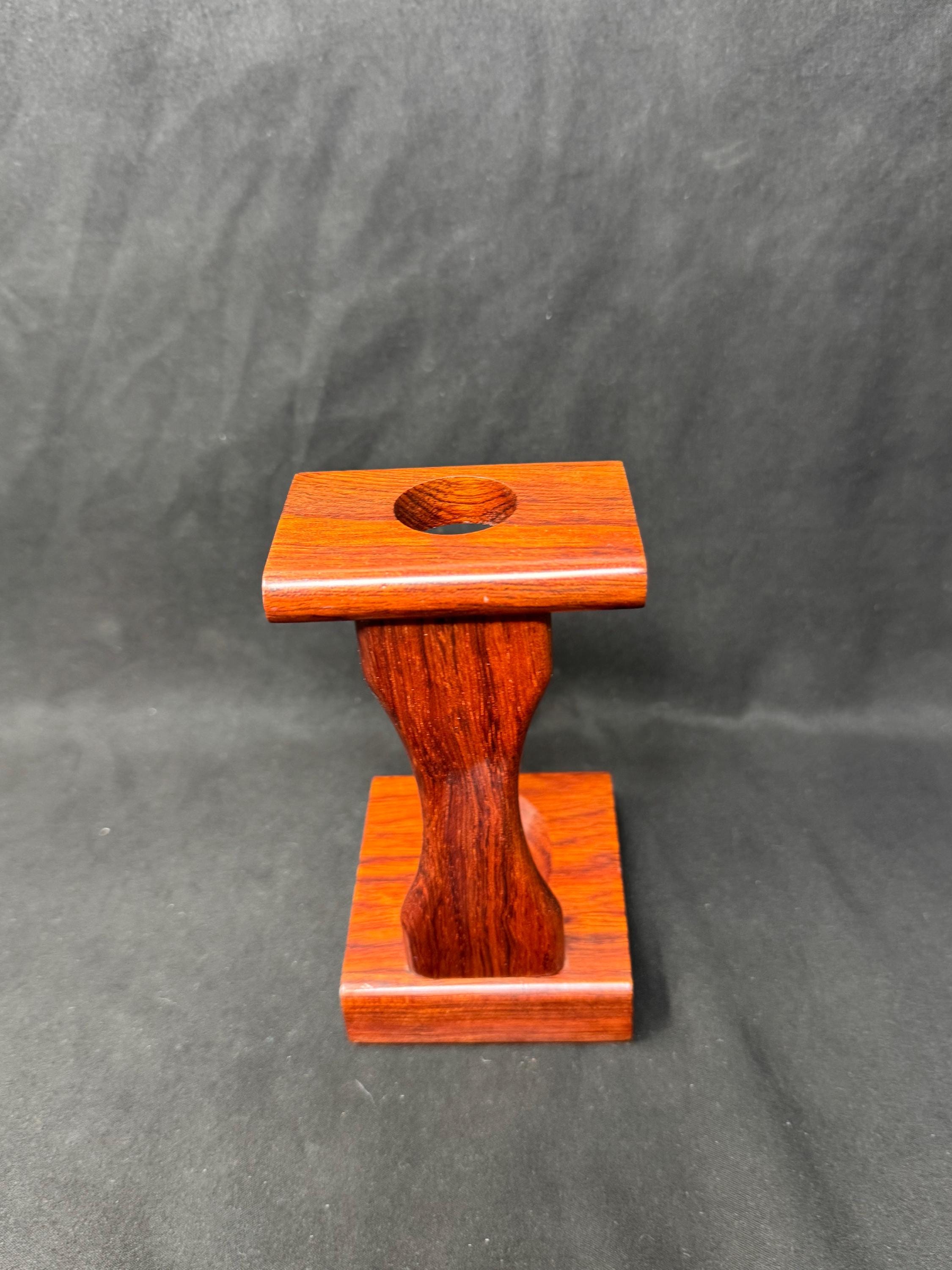 Mid-Century Modern Solitaire Pipe Stand | Mahogany & Glass NOS Display Rack 4